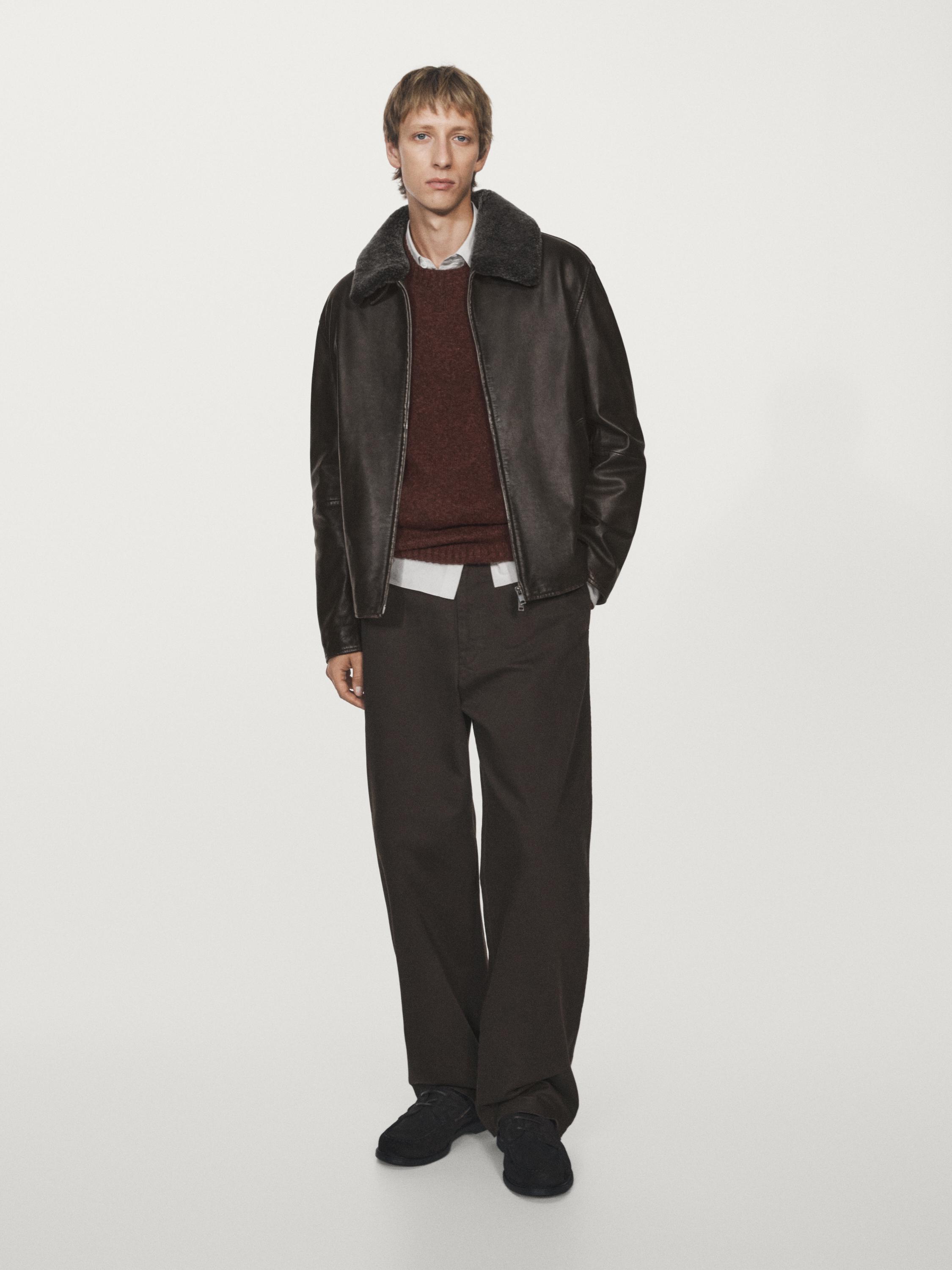 Nappa leather jacket with sheepskin collar