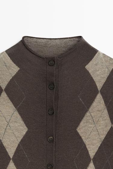 100% wool argyle knit cardigan — GREY 4