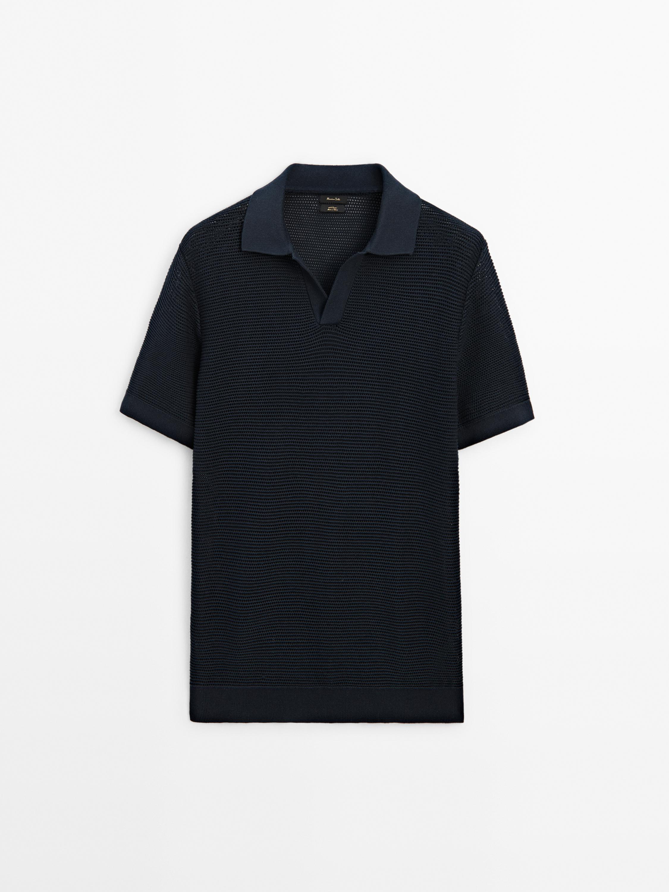 Short sleeve textured knit polo shirt