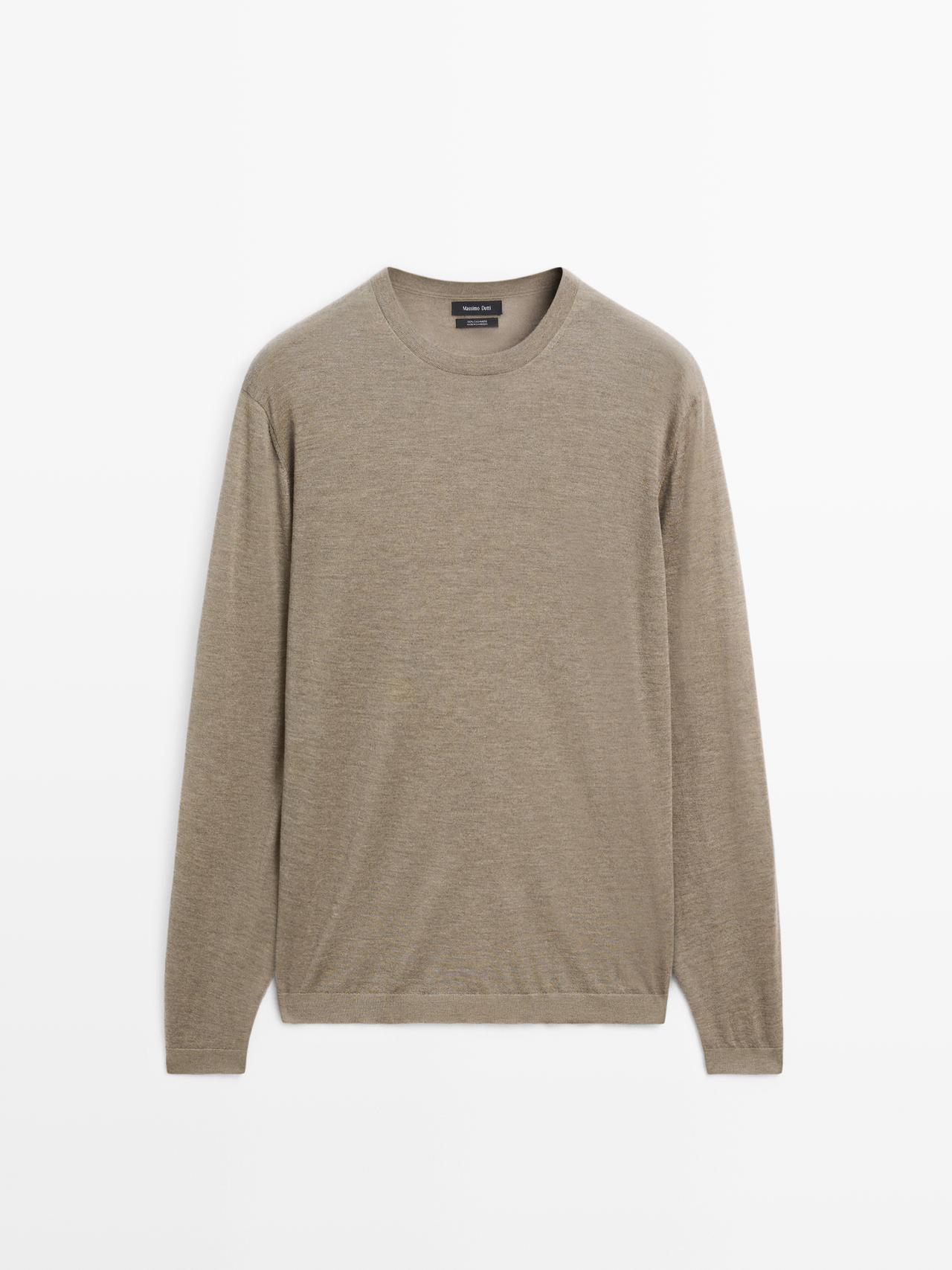 Massimo Dutti - Herre - Striktrøje I 100% Kashmir Med Rund Hals - Grøn - S