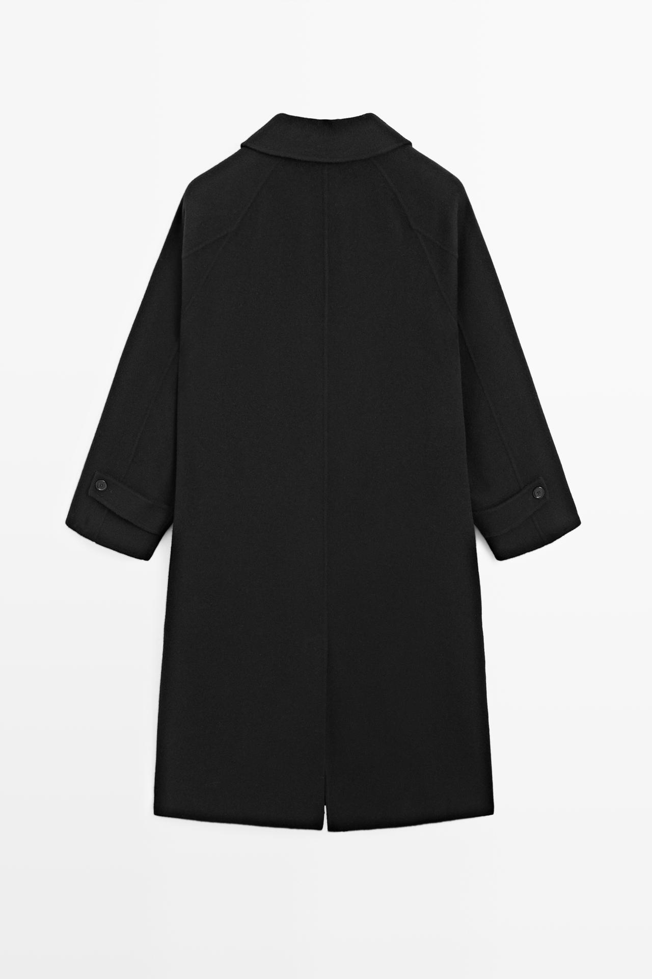 Wool-cashmere blend loose-fitting long coat — BLACK