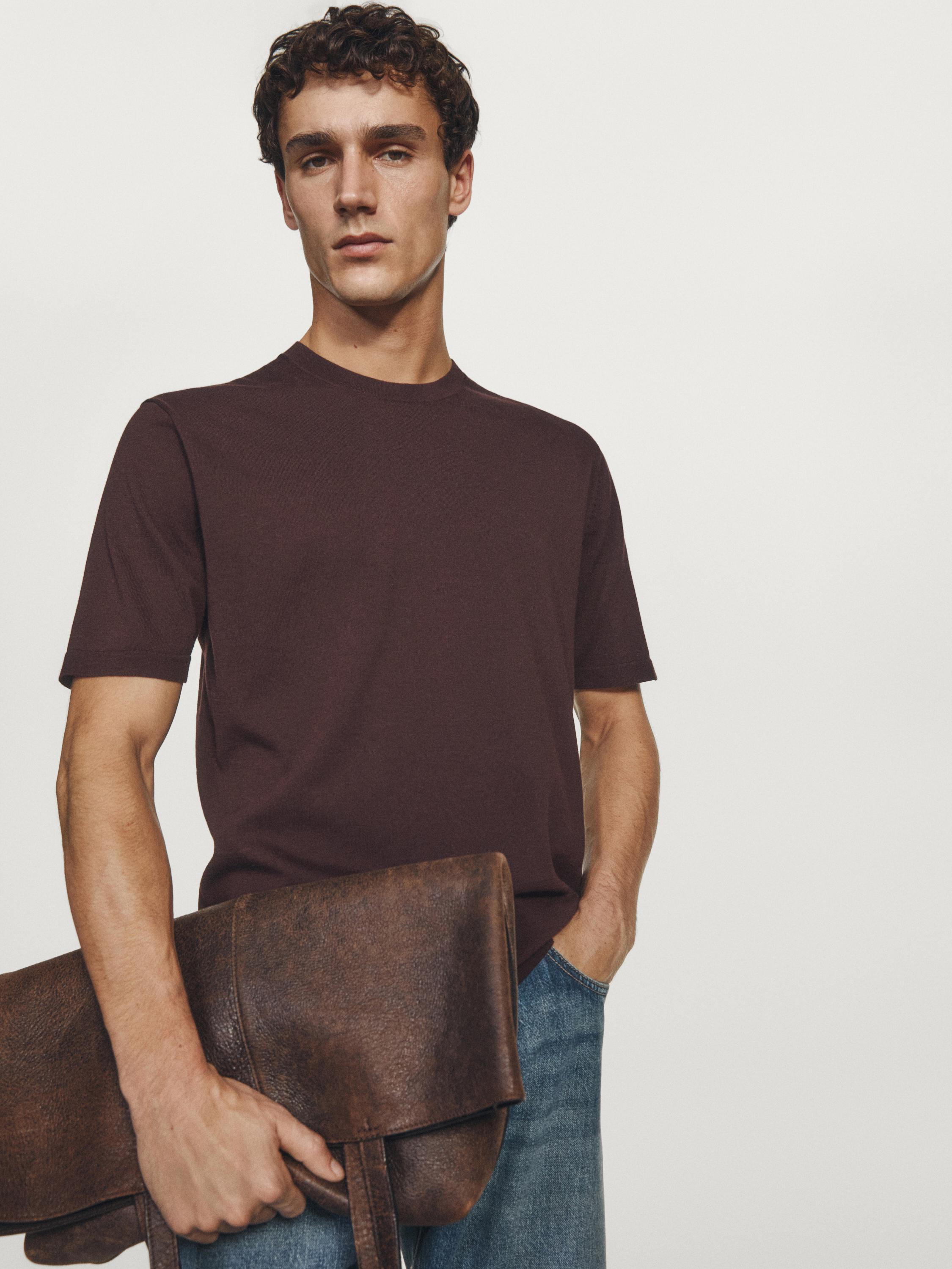 100% cotton short sleeve knit sweater — BURGUNDY