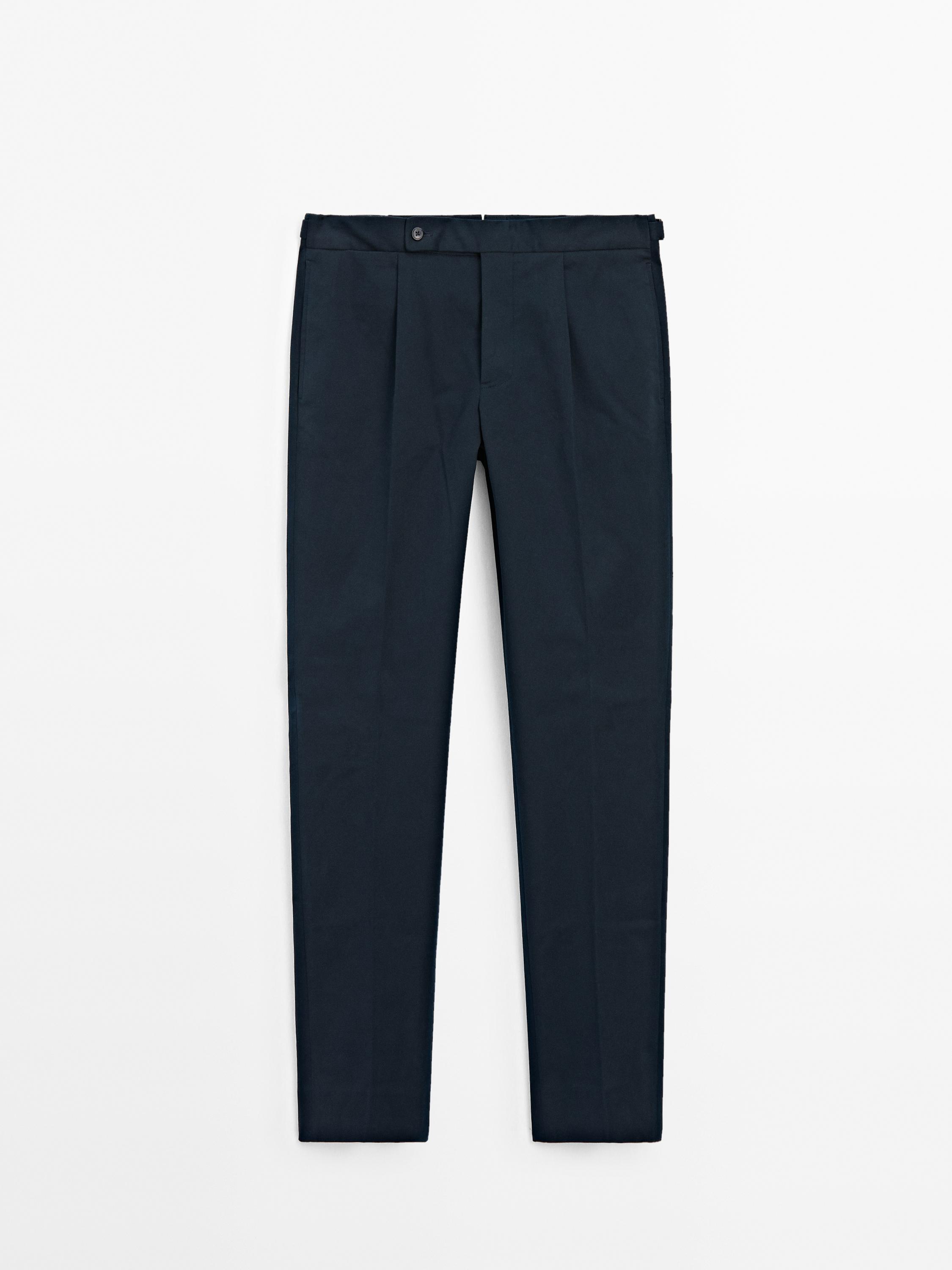 Cotton blend regular fit trousers