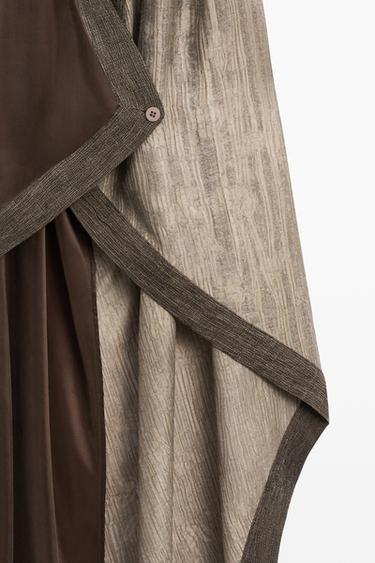 Flowing wrap top with mixed fabric detail — BROWN 7