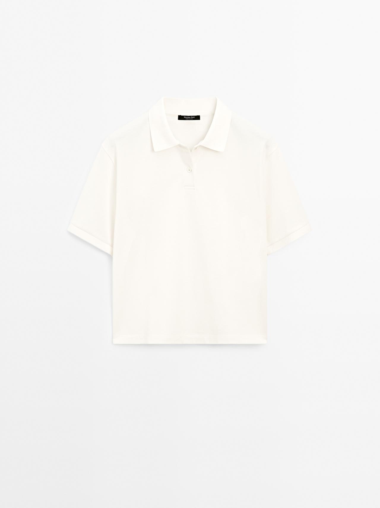 Massimo Dutti - Dame - Poloshirt I Piqué Med Merceriseret Bomuld - Råhvid - M