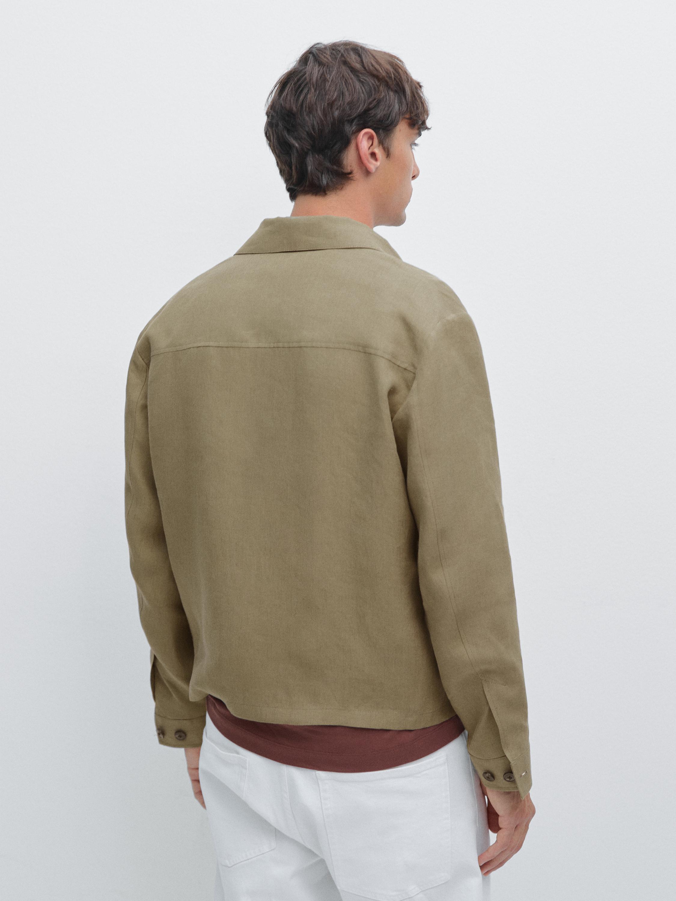 مظهر كامل من الكتان بنسيج خفيف جاكيت بسحاب