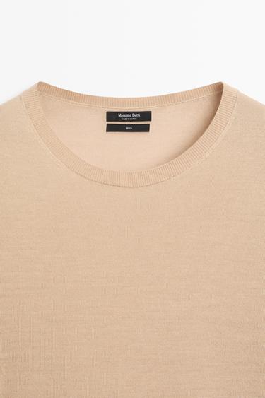 100% wool knit round neck sweater — CAMEL 9