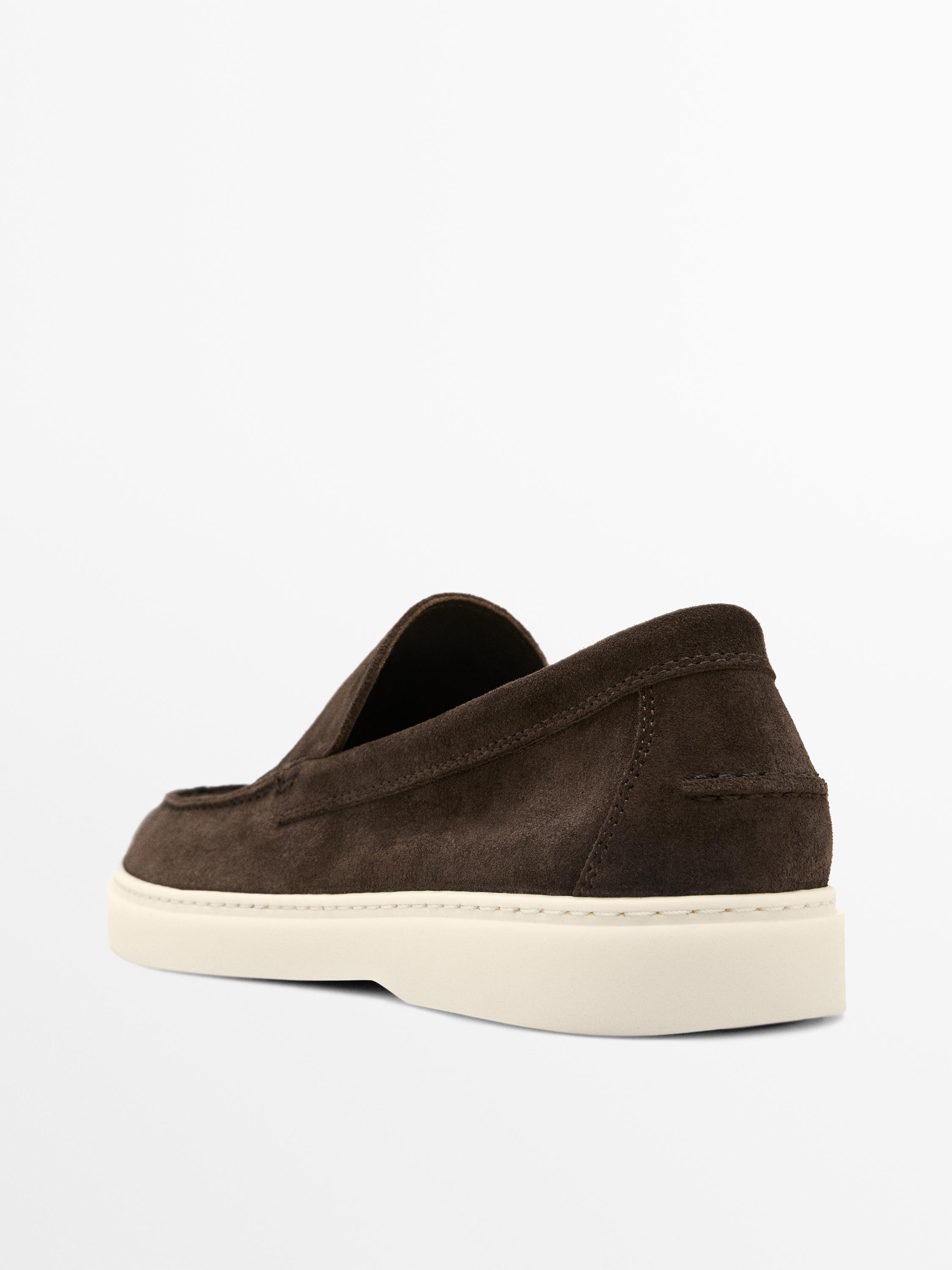 Split leather loafers with moc toe — BROWN