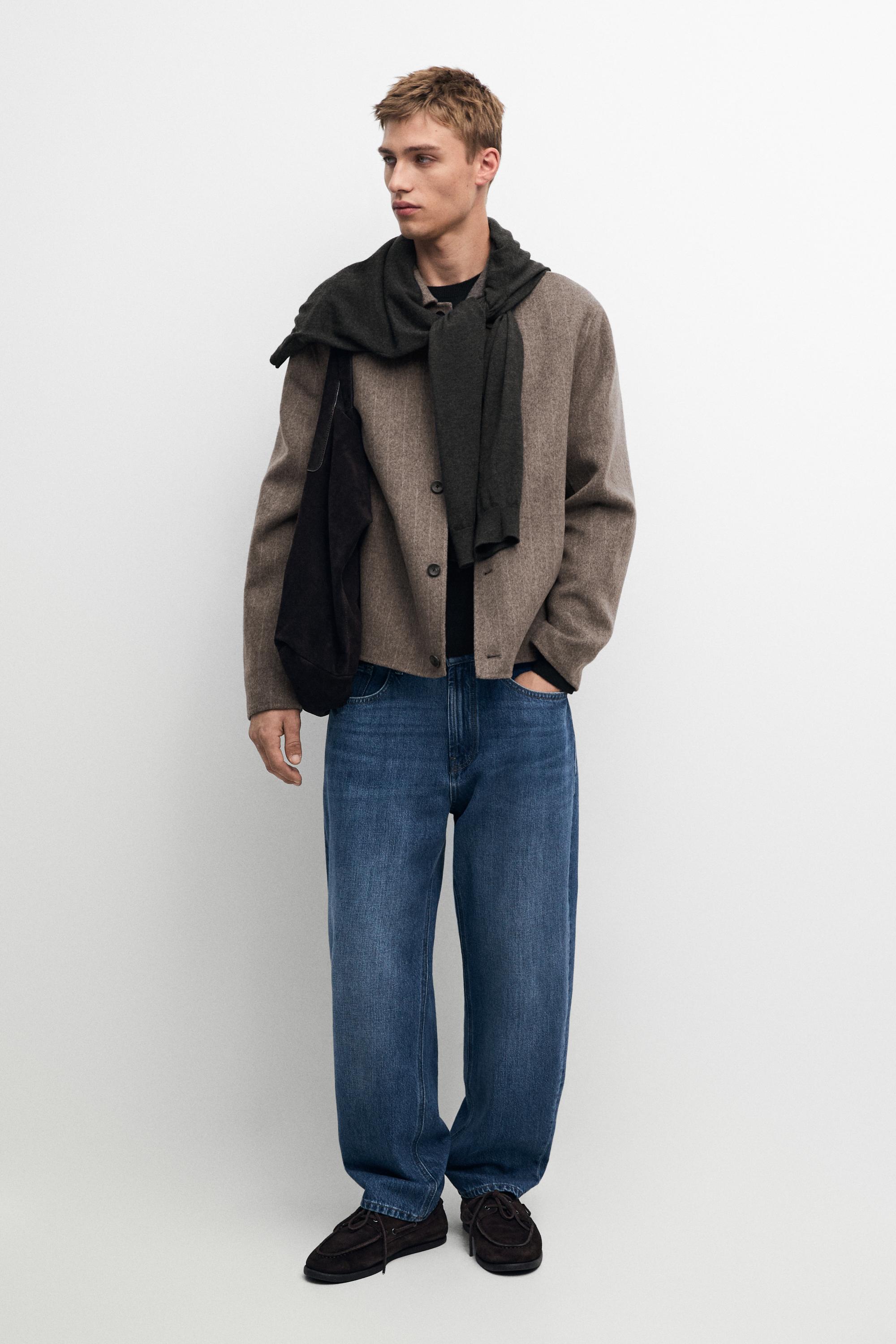 Striped double wool blend jacket — MINK