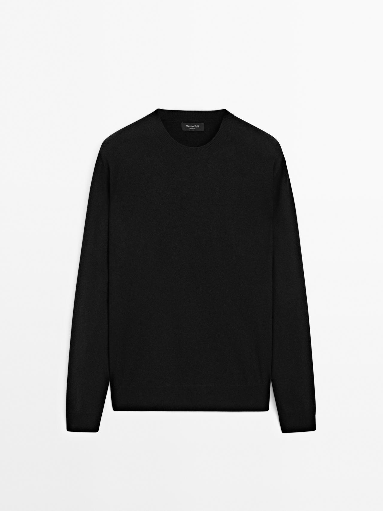 Massimo Dutti - Herre - Trøje I Uldblanding Med Rund Hals - Sort - Xl