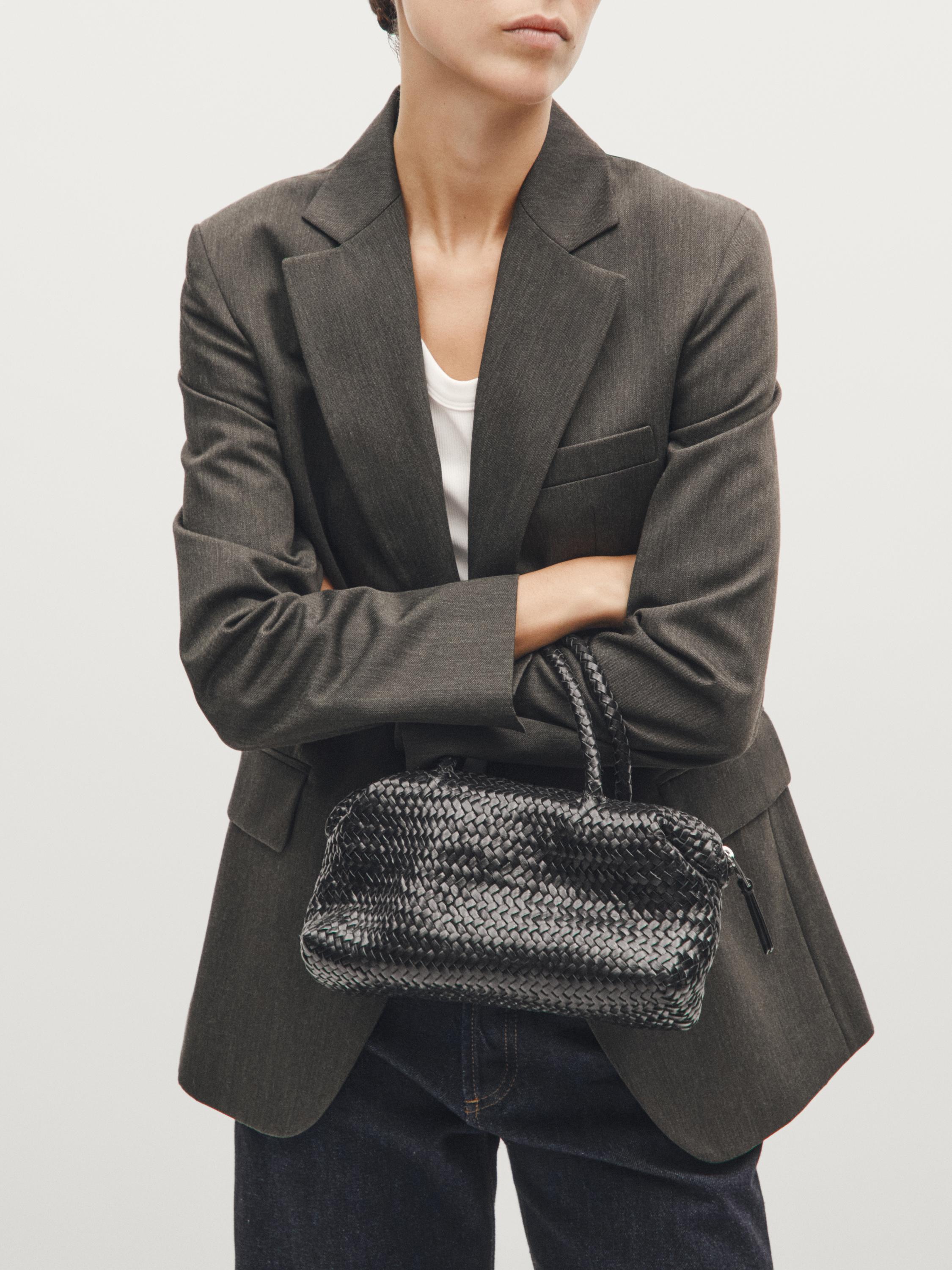 Lille, flettet satchel-taske i nappaskind