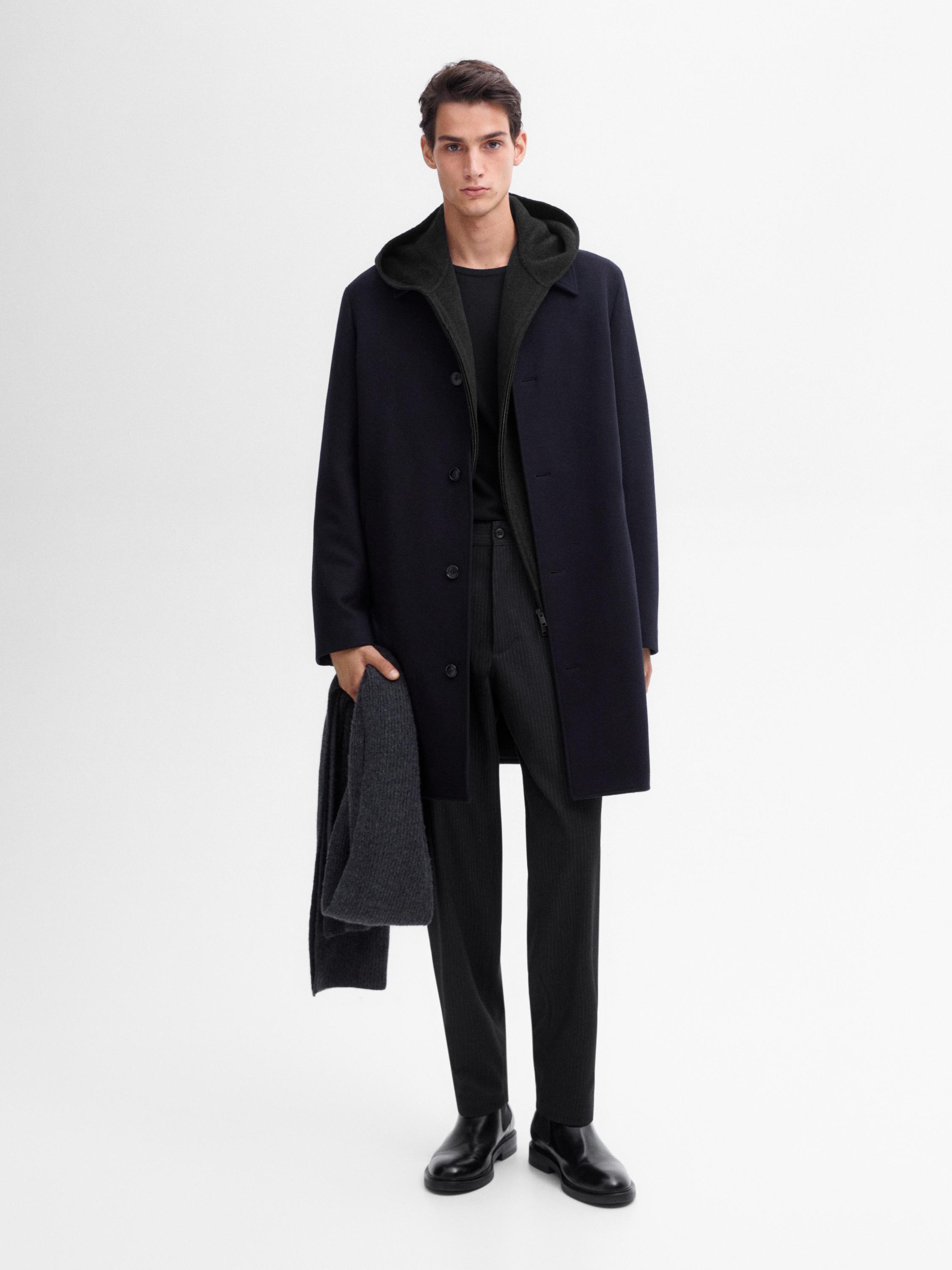 100% wool long coat · Navy Blue · Coats And Jackets | Massimo Dutti