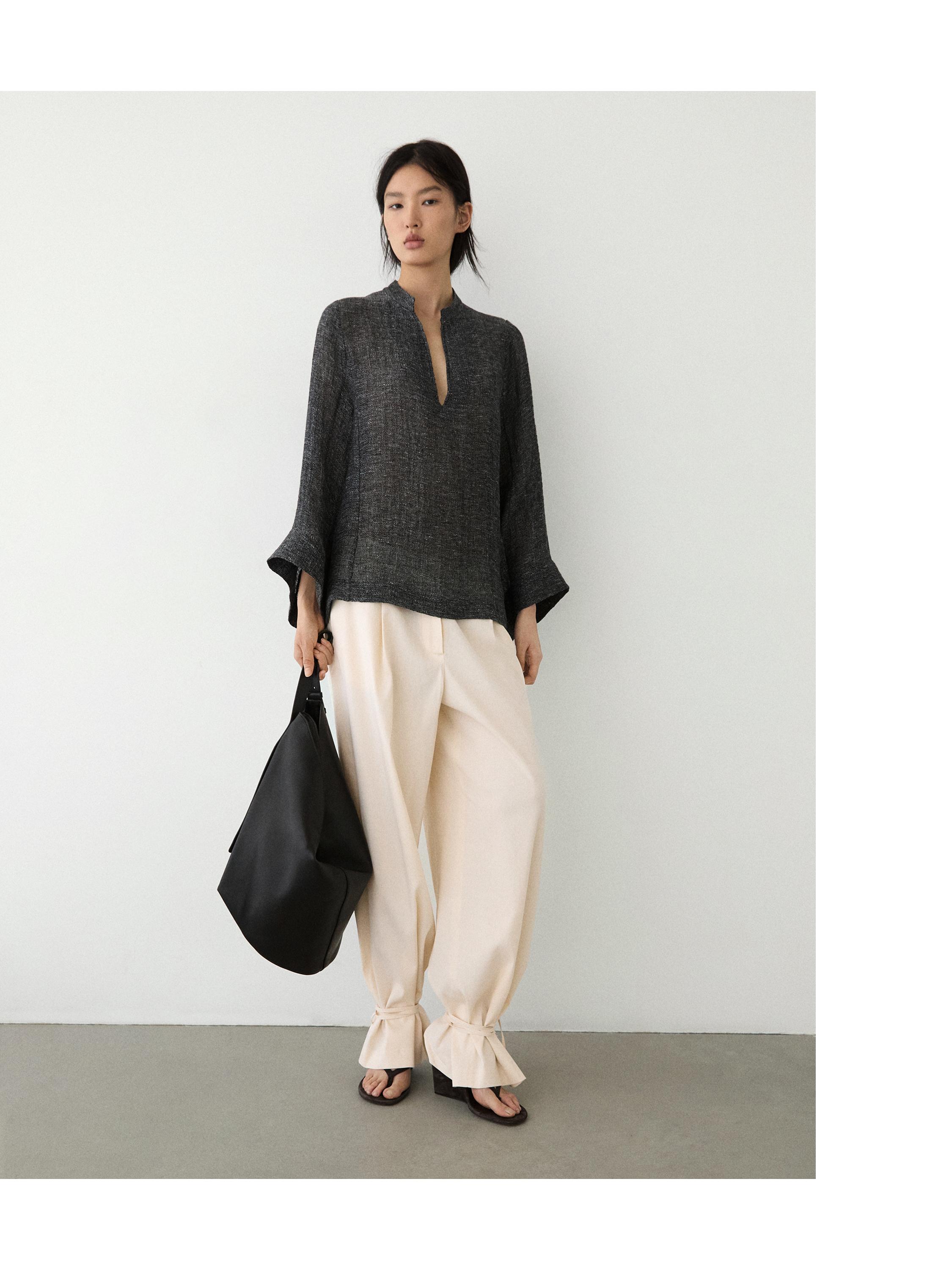 Melange linen blouse — GREY