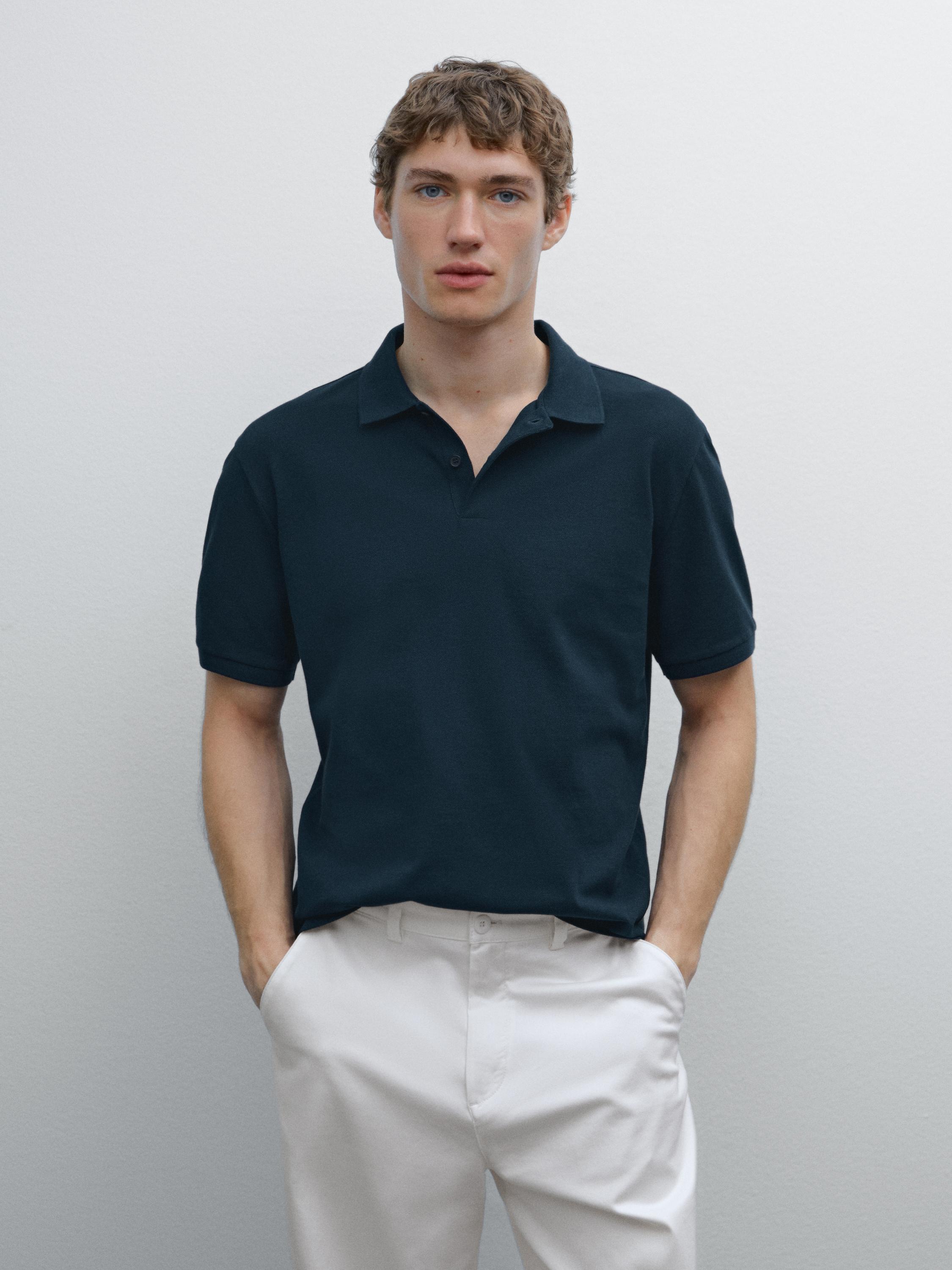 Micro textured piqué cotton polo shirt