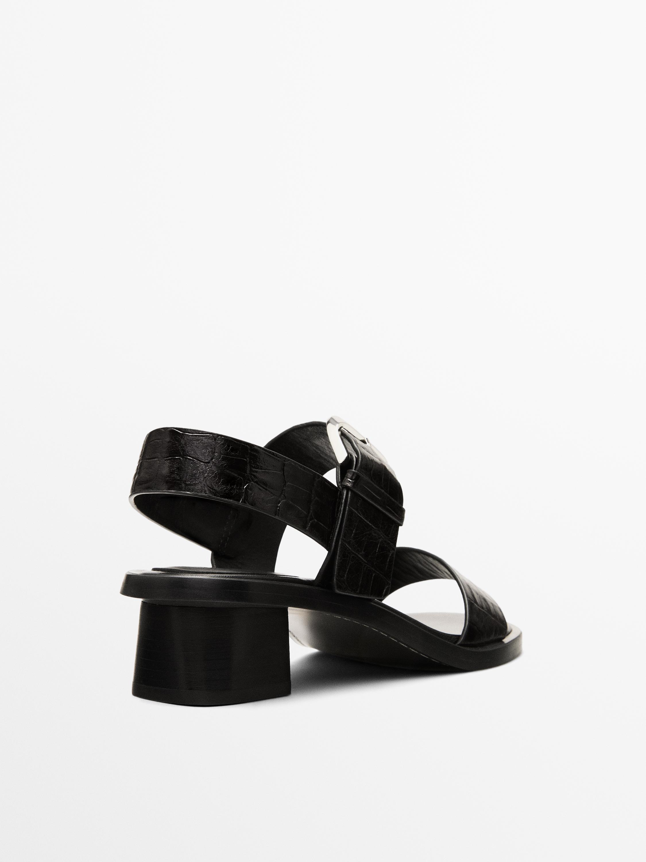 Mock croc embossed heeled sandals
