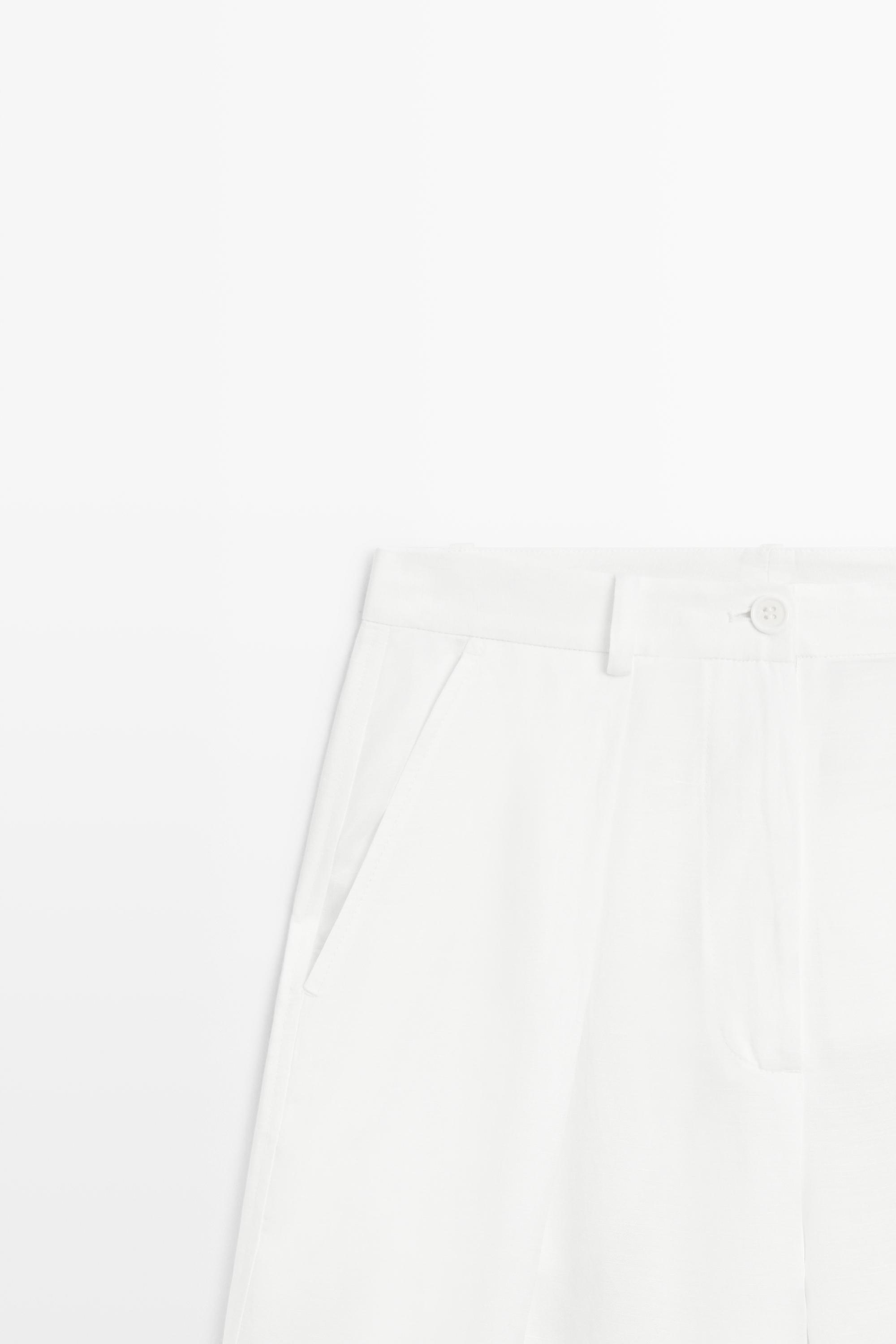 Flowing linen blend pants with seams — WHITE