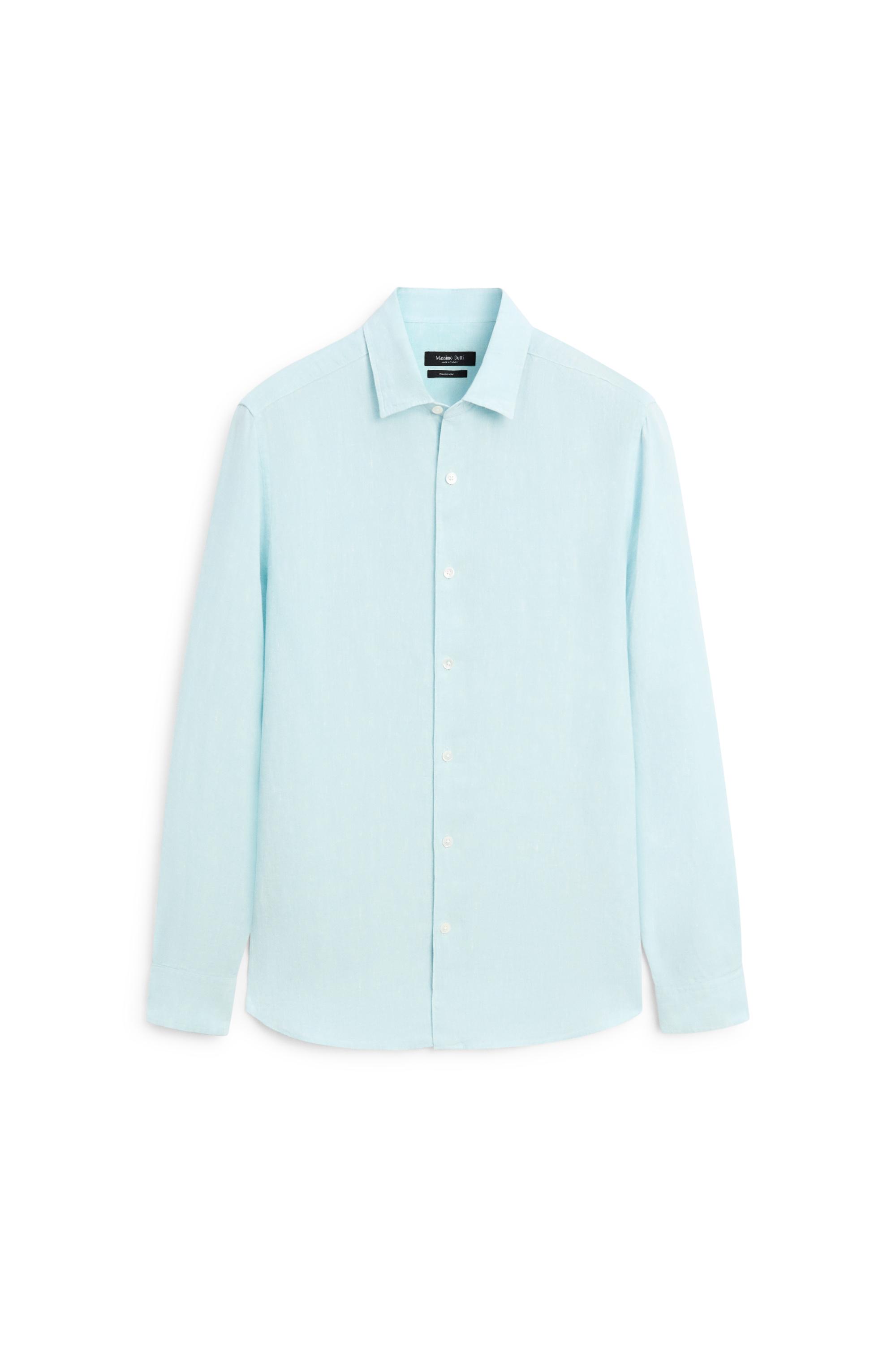 100% linen regular fit shirt — TURQUOISE