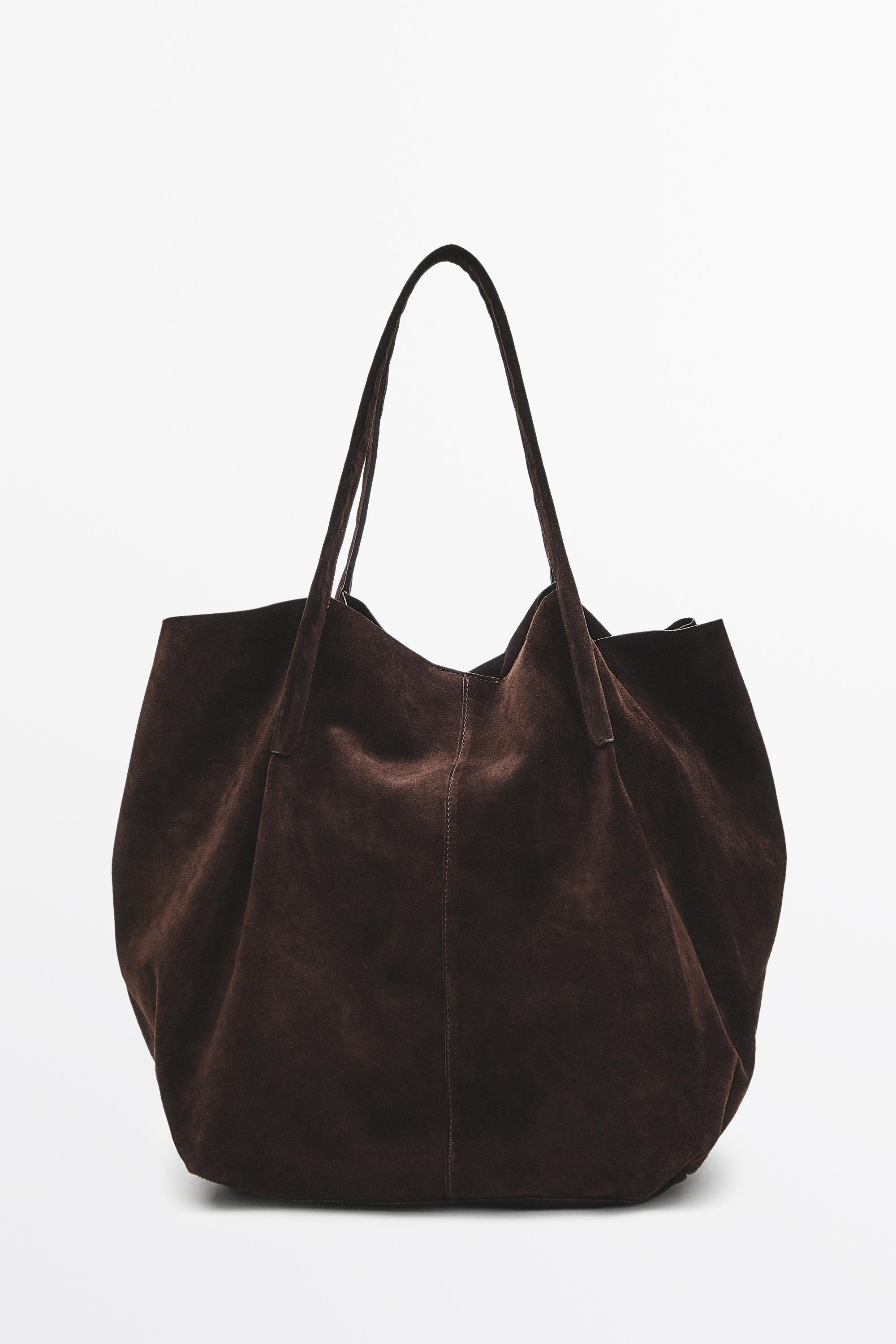 Split suede leather tote bag — Chocolate