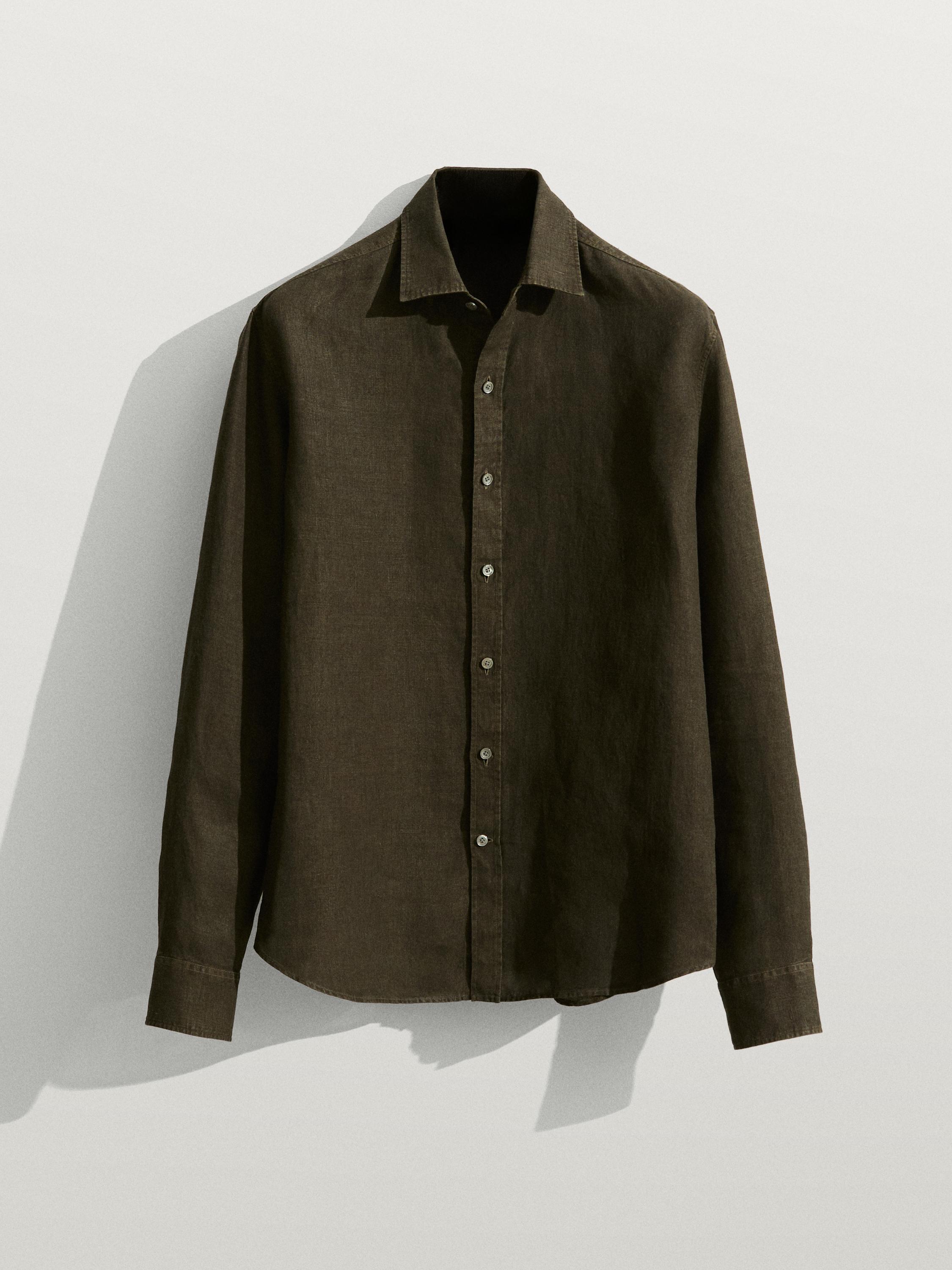 100% linen regular fit shirt — Khaki