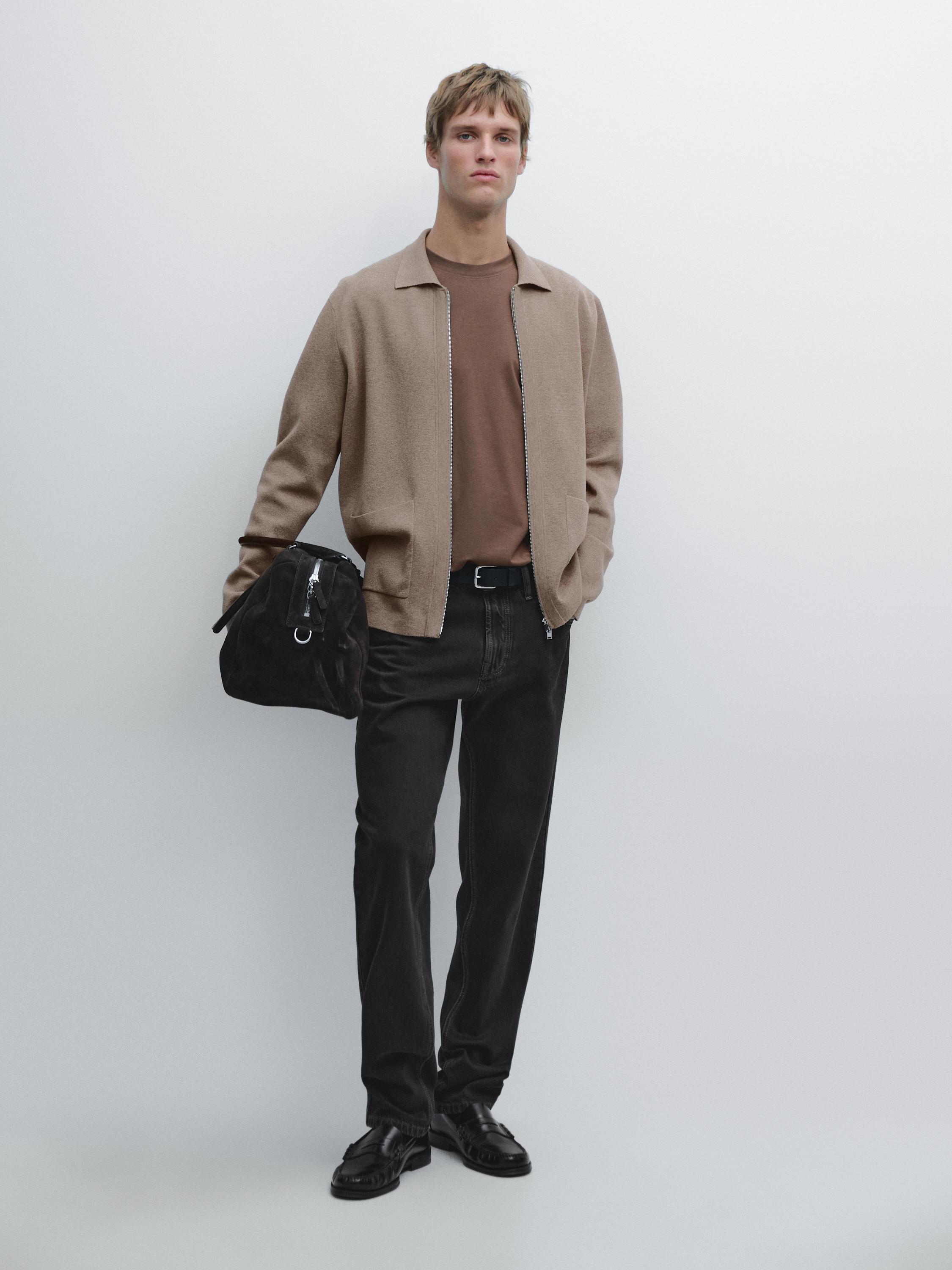 Strickcardigan mit Reißverschluss, Taschen, Baumwolle und Wolle