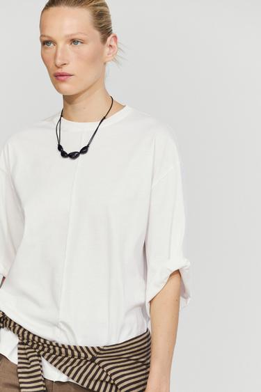 100% cotton short sleeve seamed T-shirt — Off white 3