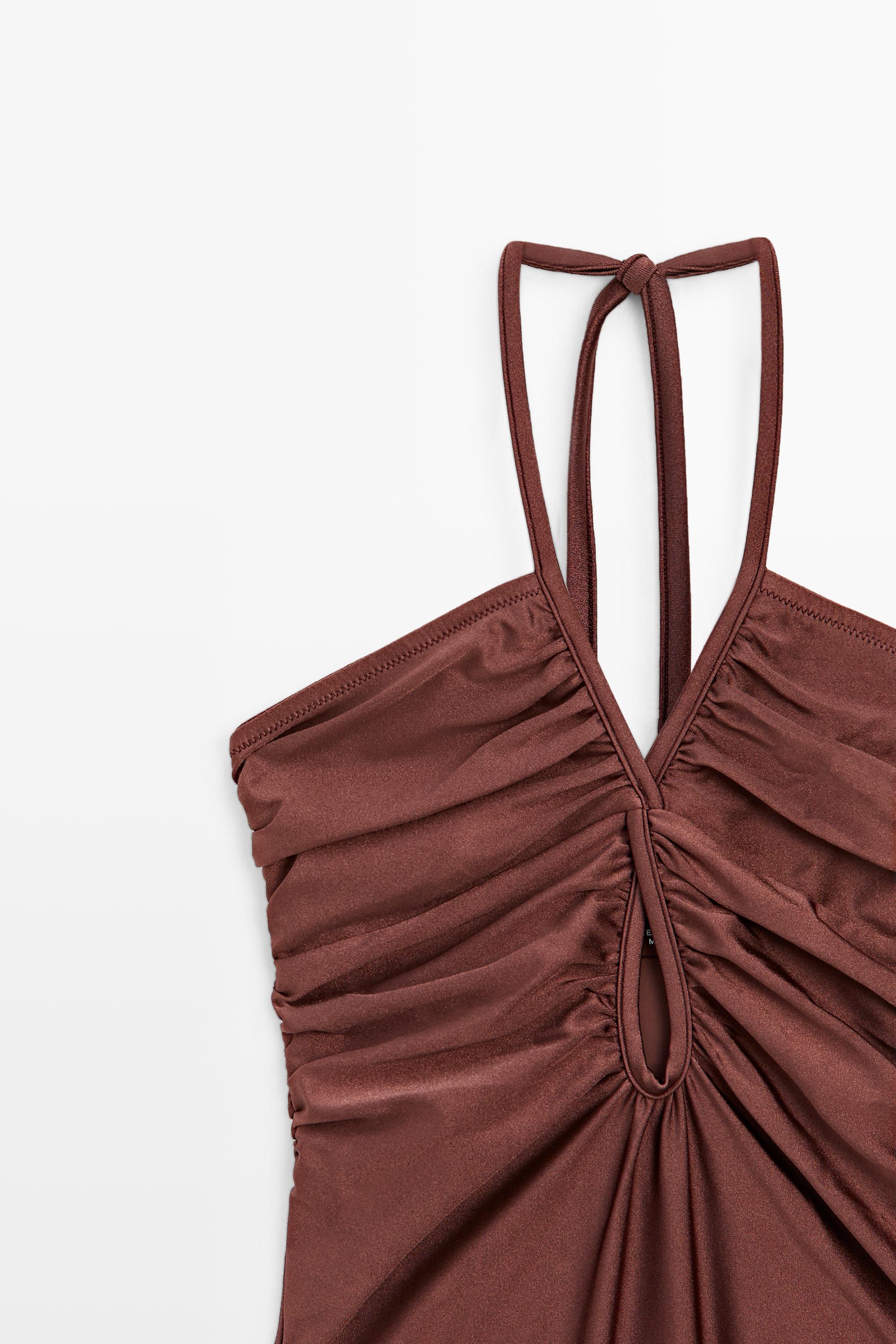 Shimmery halter swimsuit — BROWN
