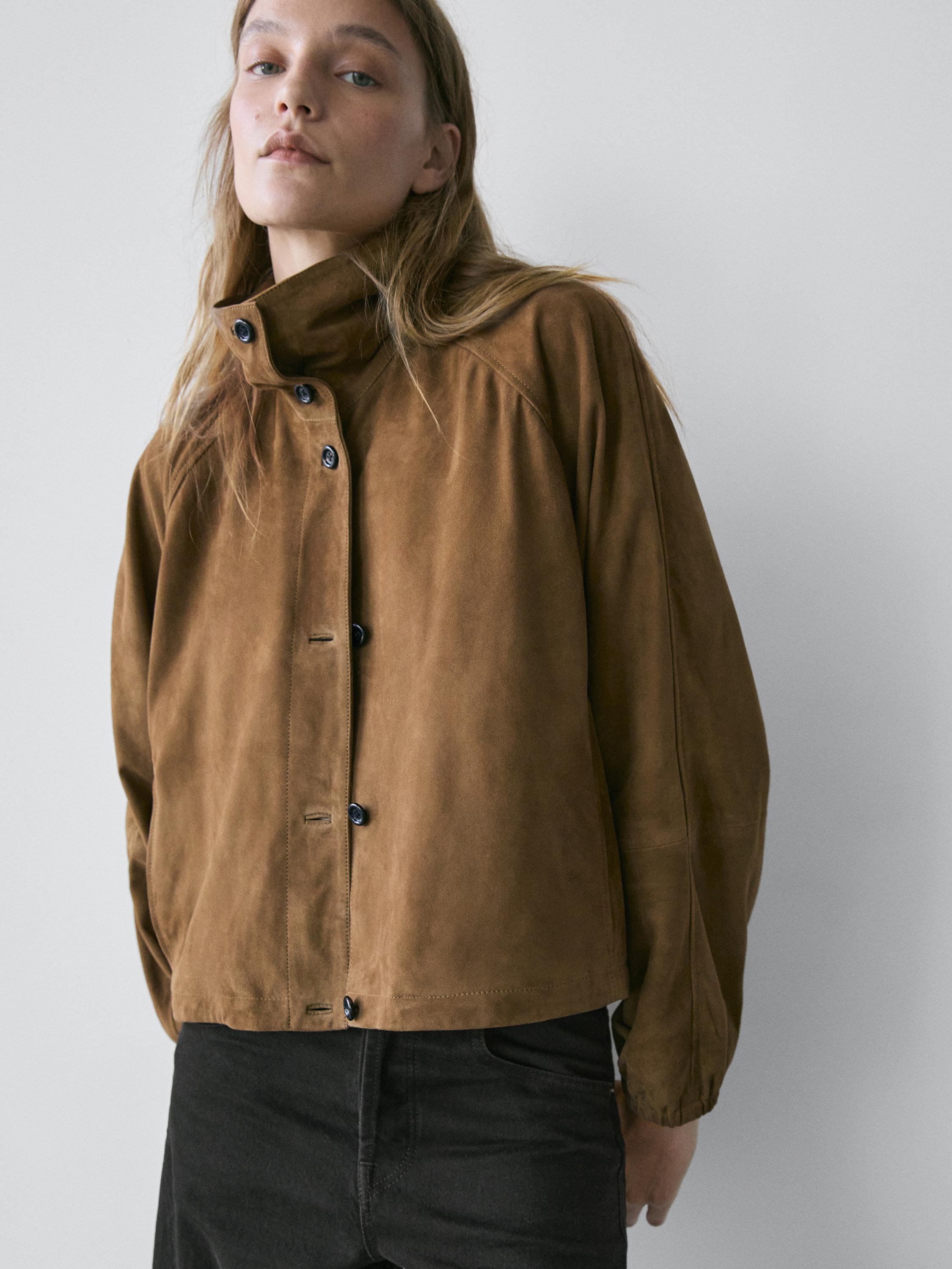 Short suede leather bomber jacket — Washed