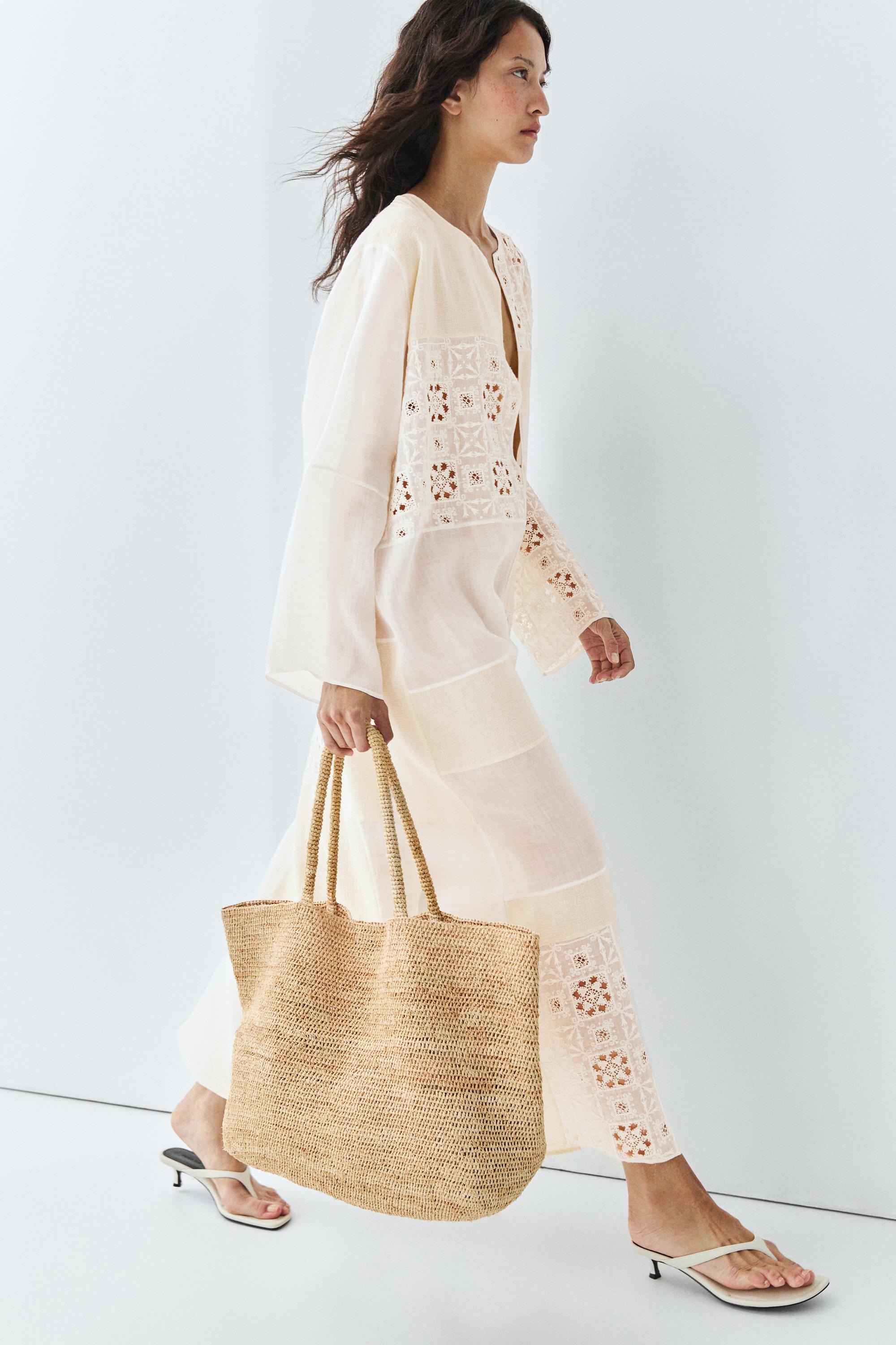 Flowing embroidered kaftan dress — WHITE