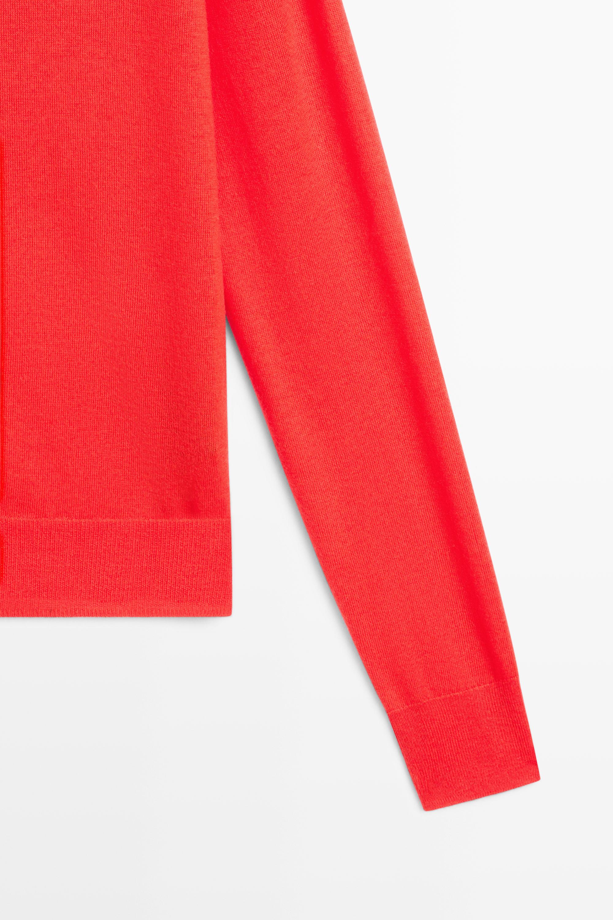 Fine-knit round neck cardigan — ORANGE