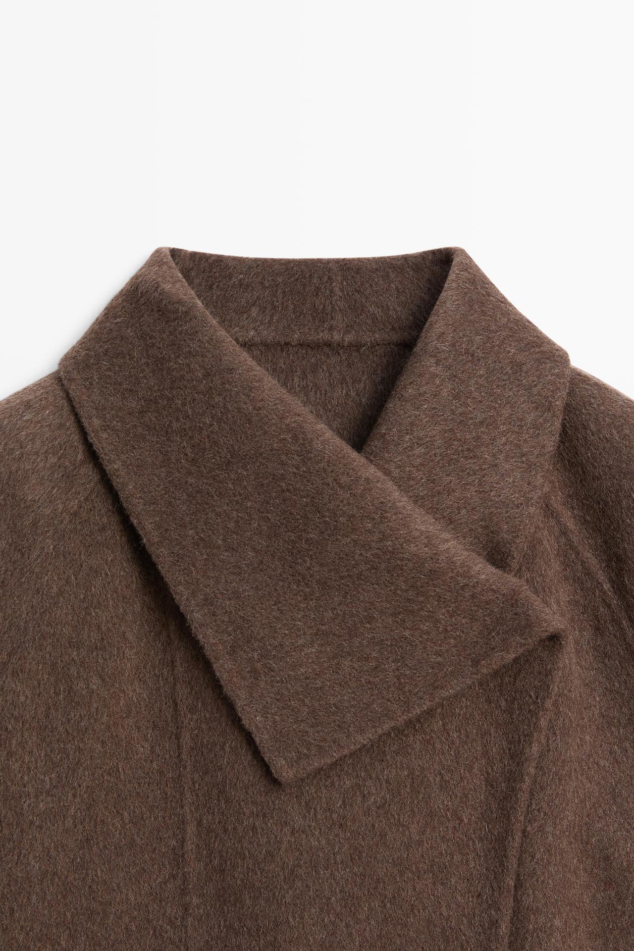 Short wool blend coat with side fastening — Chocolate