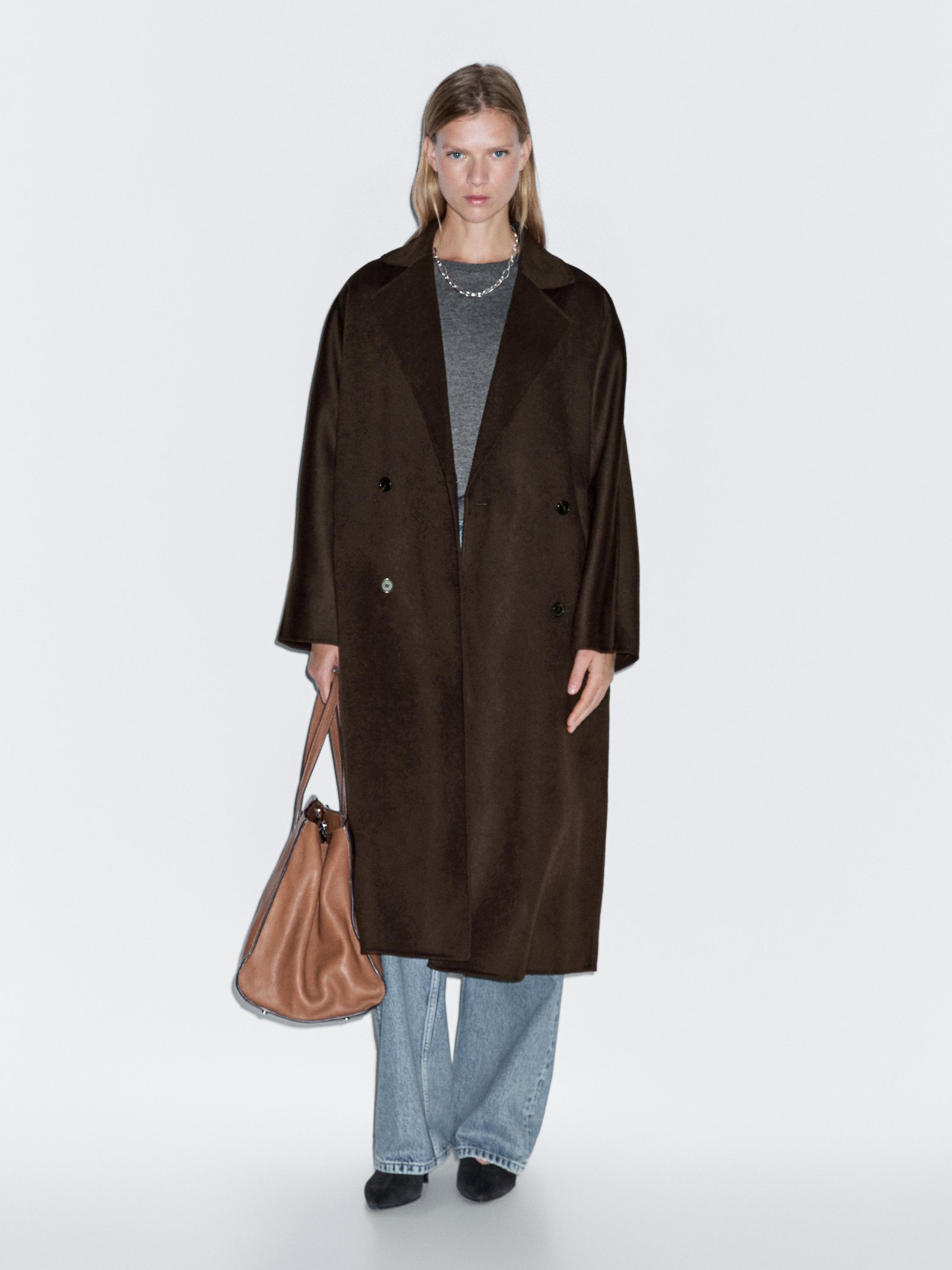 Long double-breasted wool blend coat