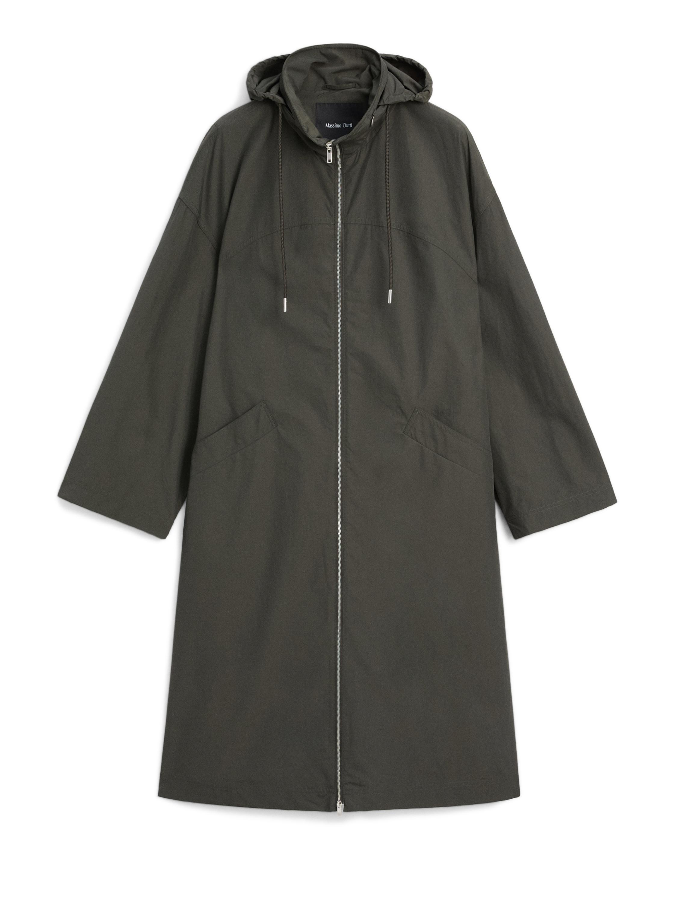 Technical fabric trench coat with hood — BOTTLE GREEN