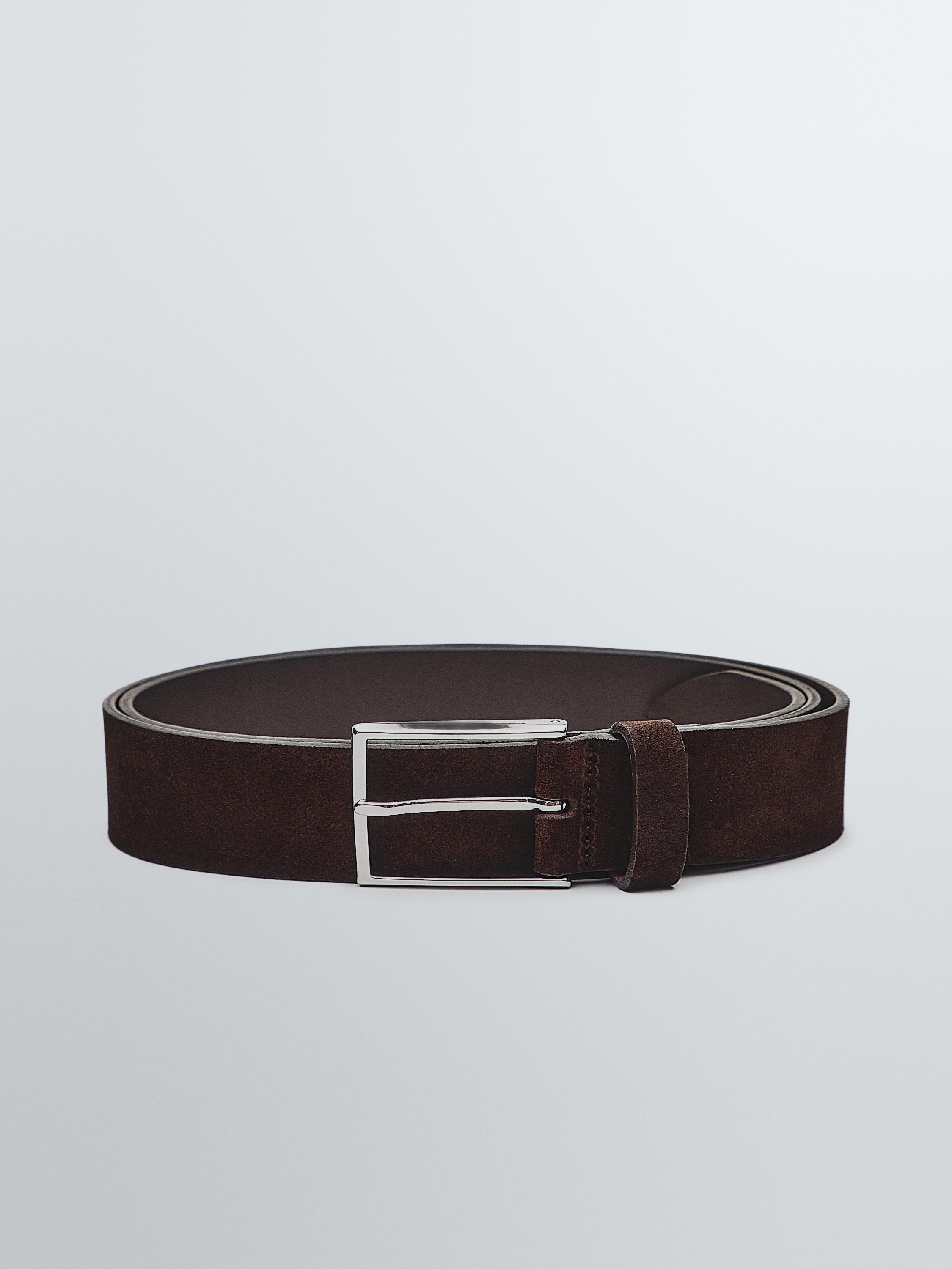 Plush nappa leather belt with nickel buckle — BROWN