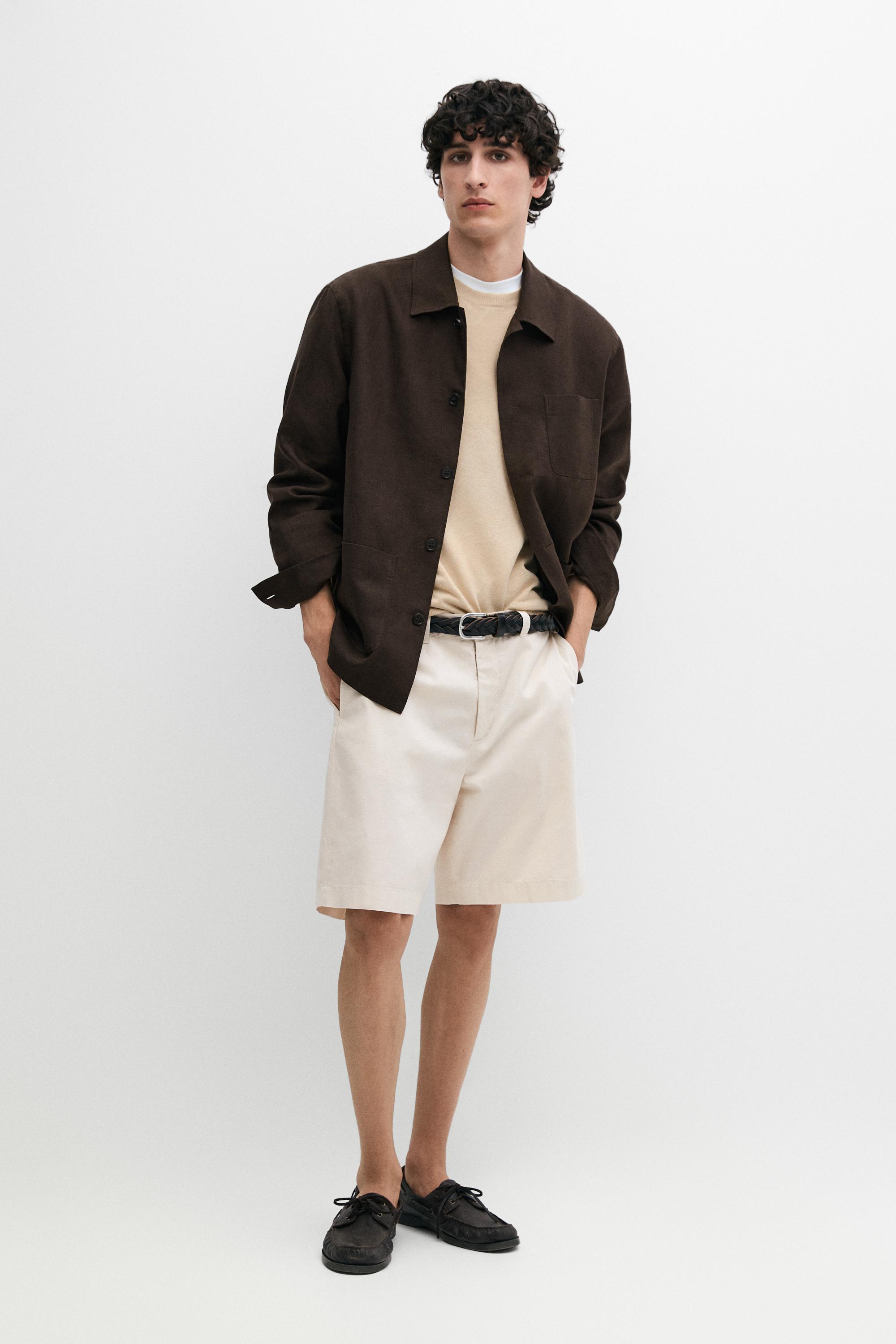 Cotton Bermuda shorts with waist detail — SAND