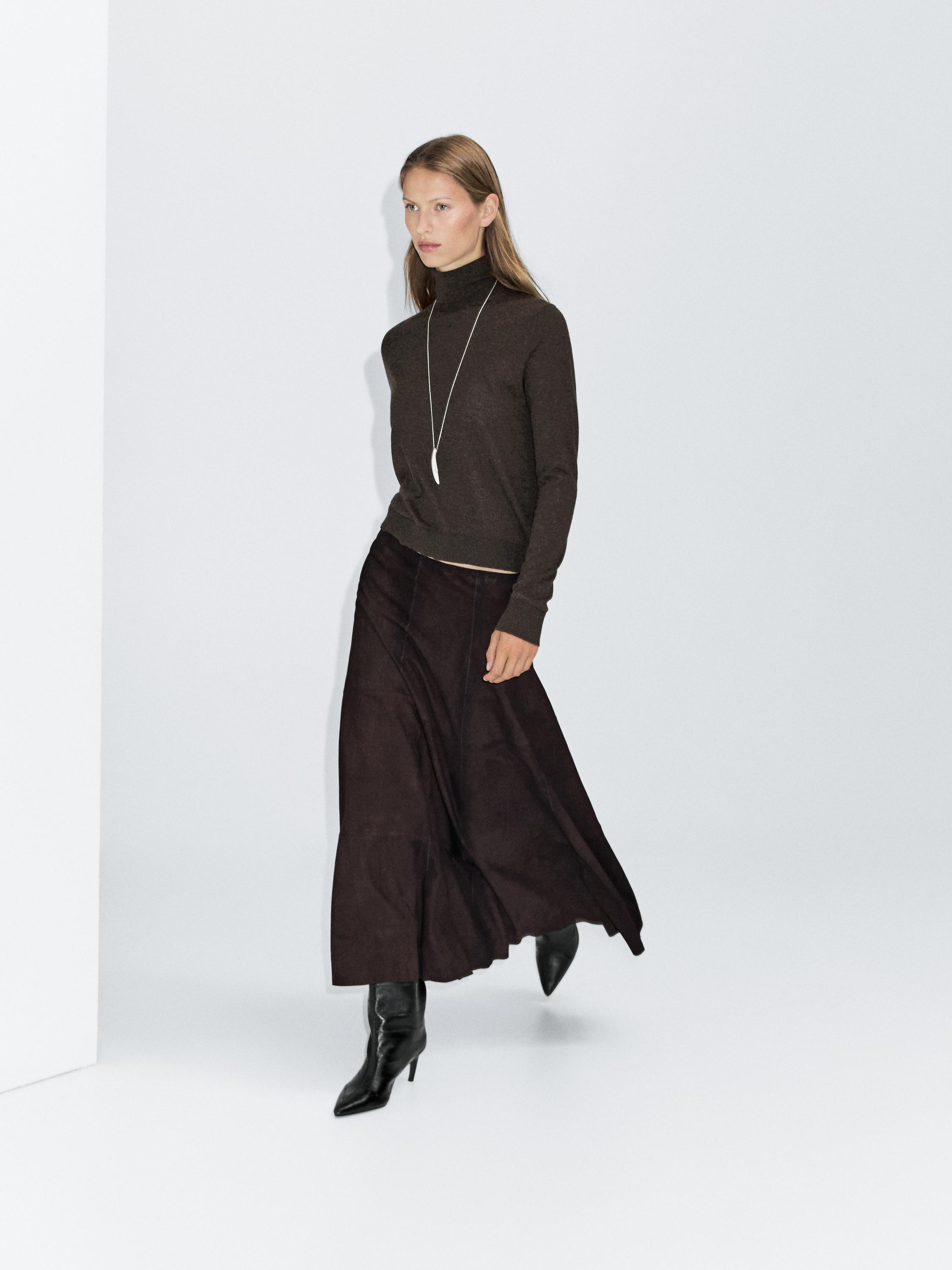 Wool blend high neck knit sweater