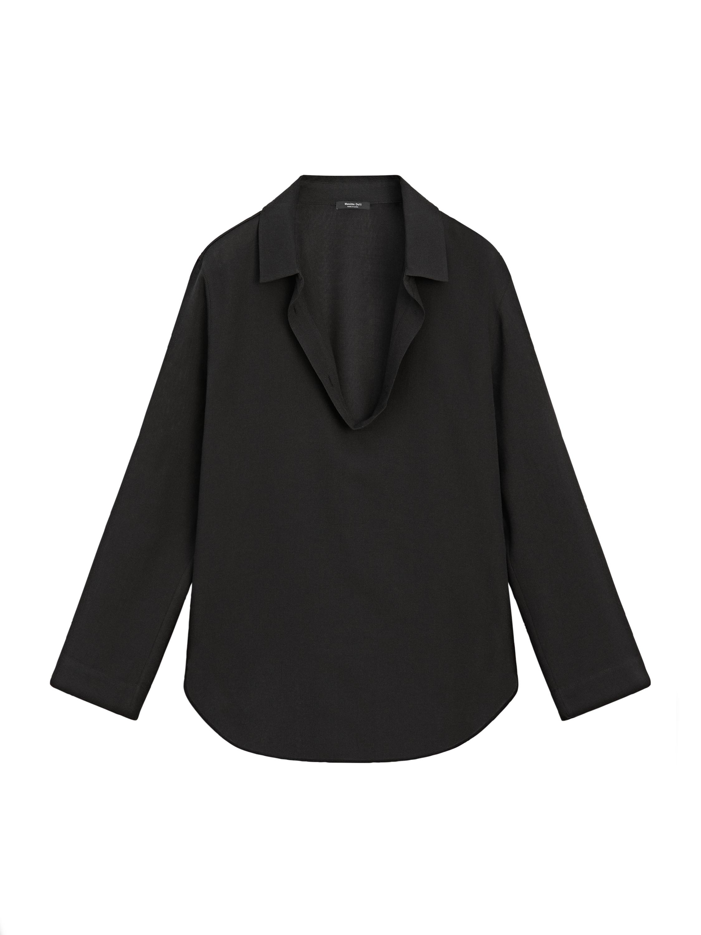 Flowing cotton blend V-neck shirt