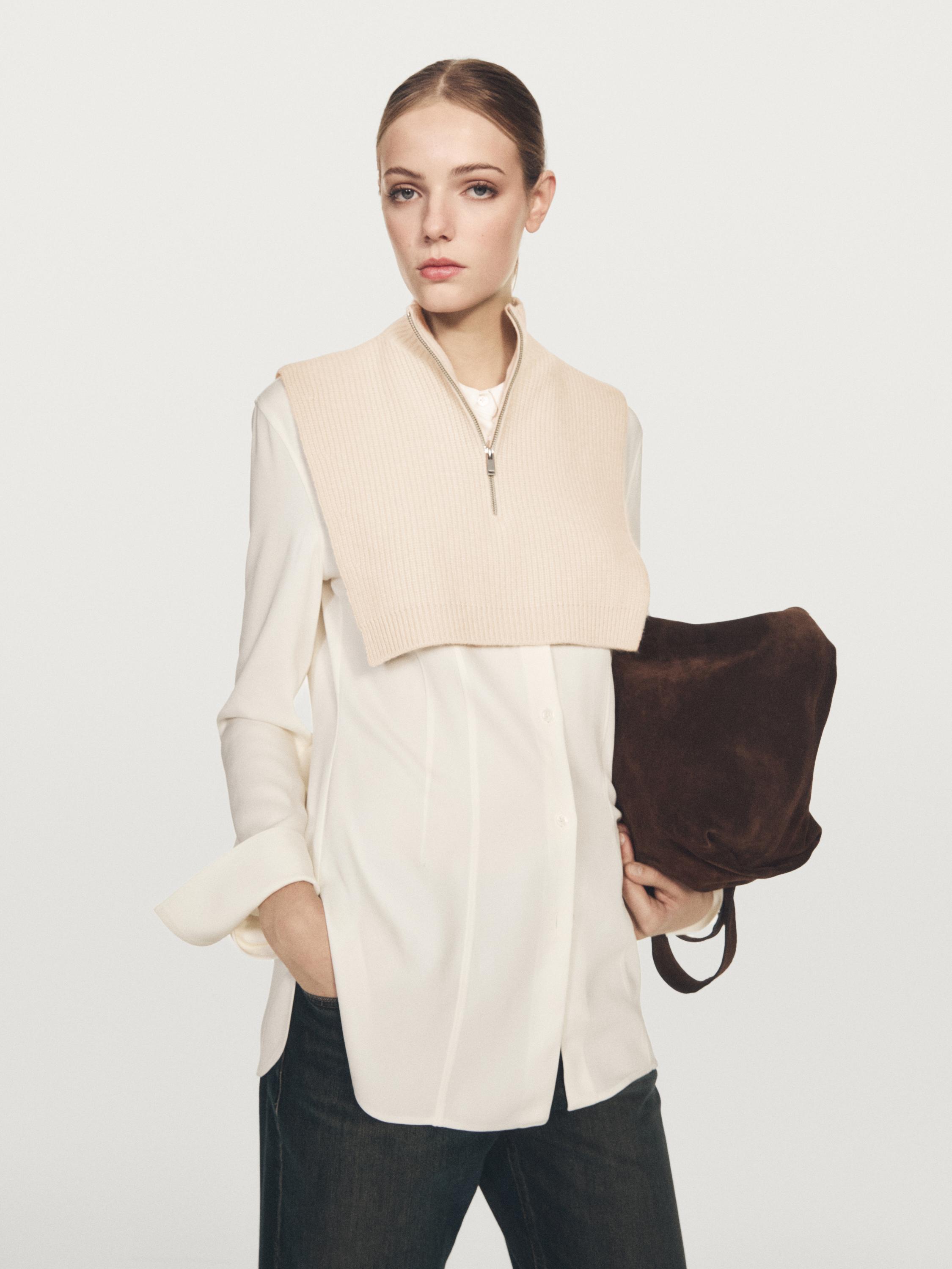 Plastron court zippé en laine mélangée