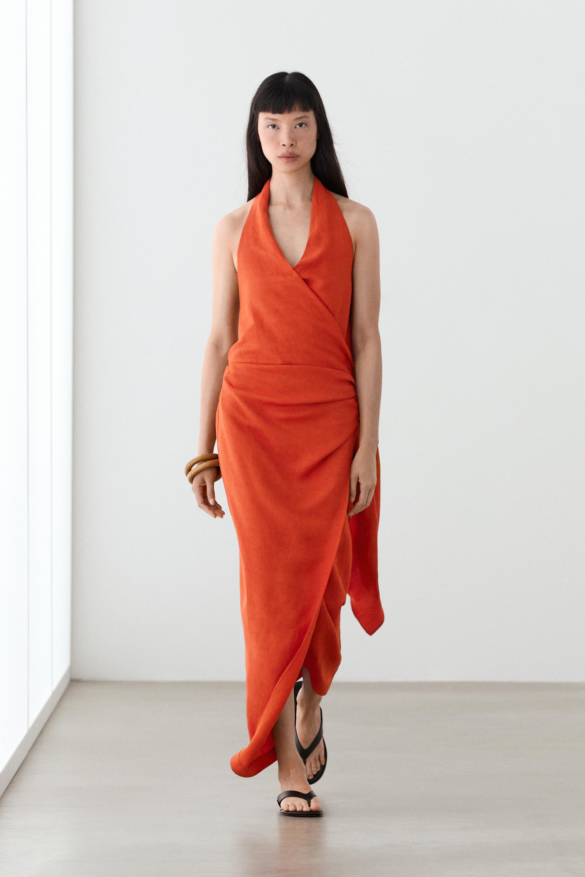 Draped midi dress with bow detail