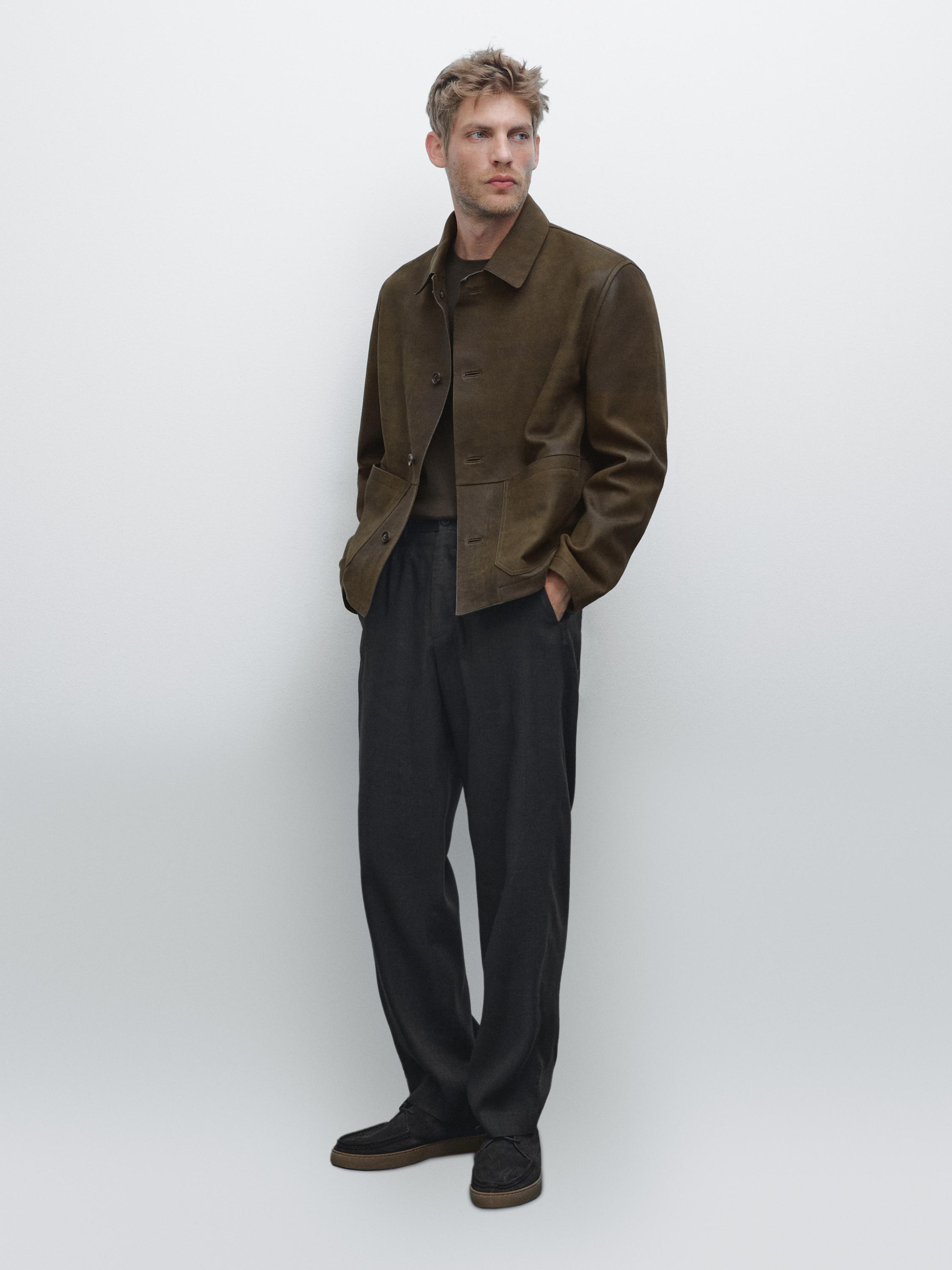 Τζάκετ από 100% δέρμα προβάτου με φθαρμένη όψη