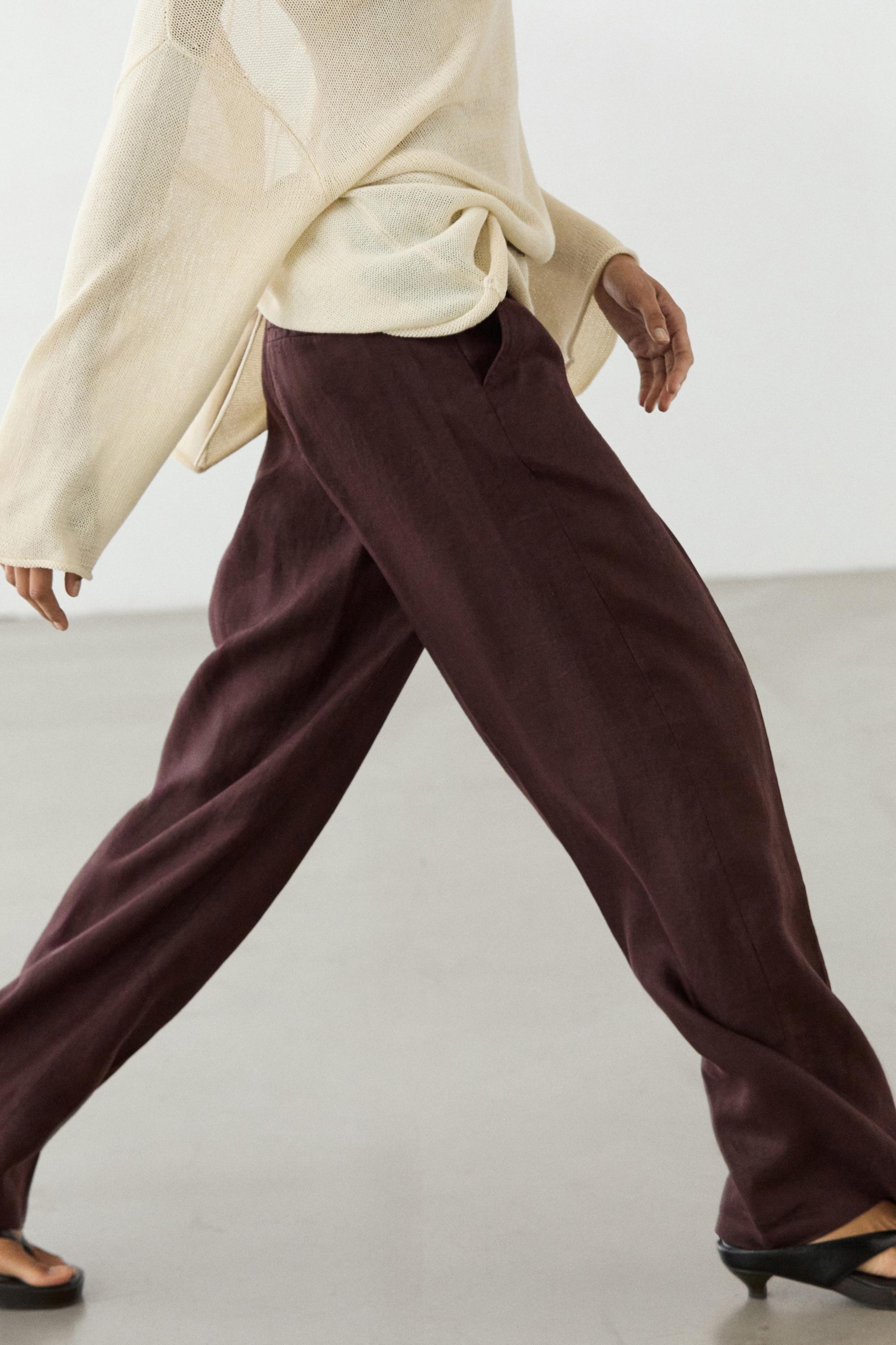 100% linen wide-leg elasticated trousers — GRANADA