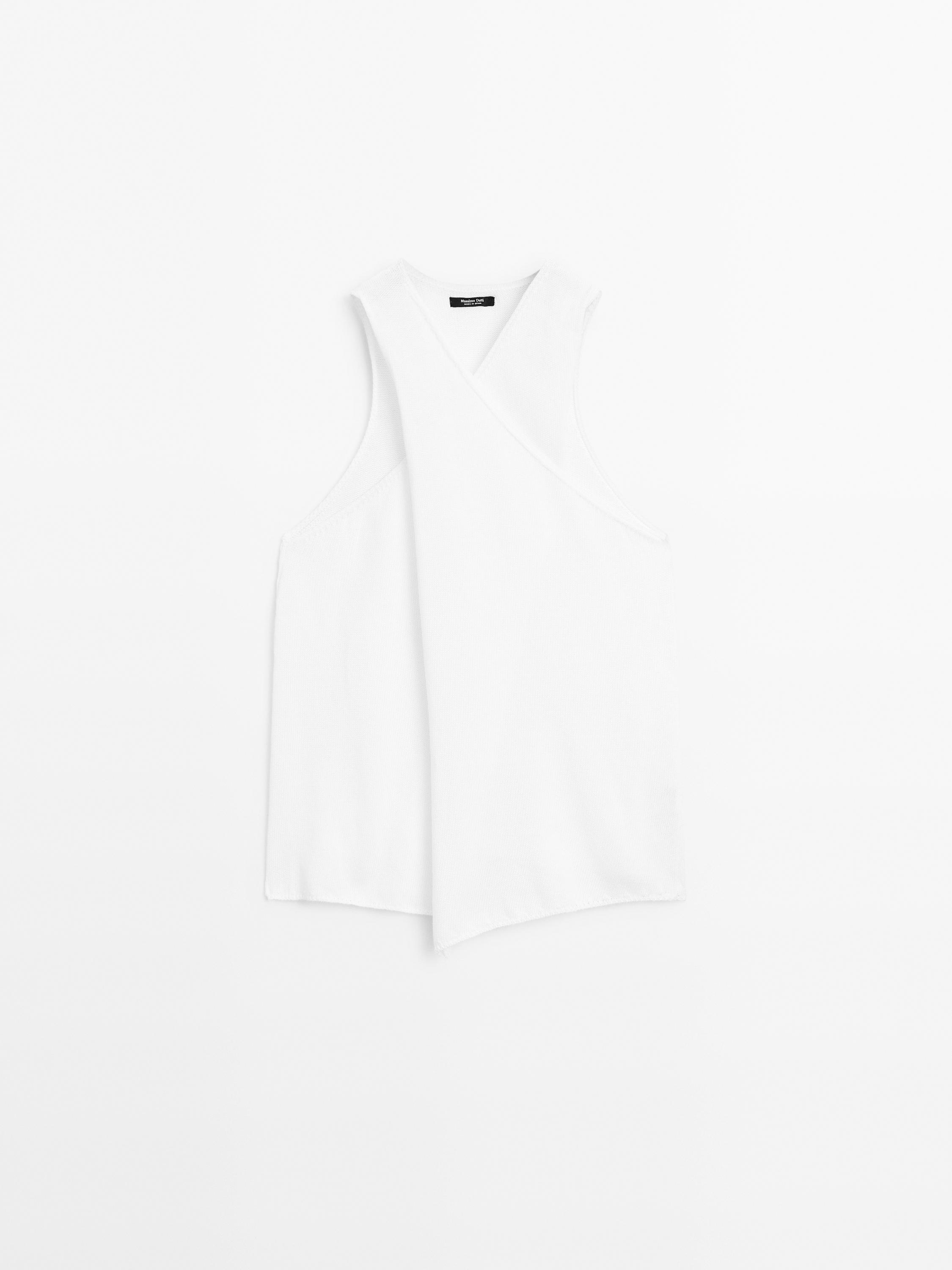 Knit cotton crossover halter top