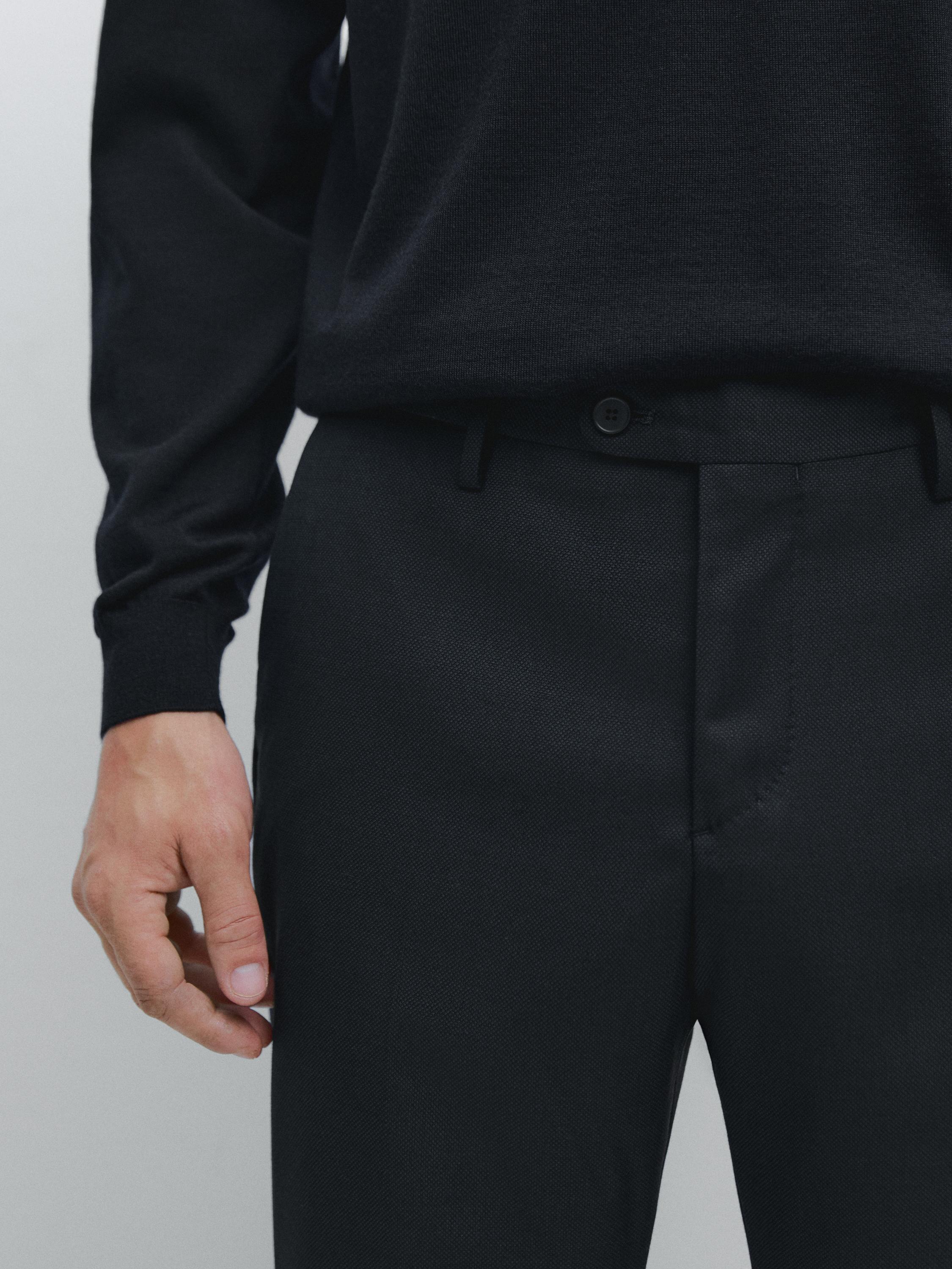Cool wool micro-textured suit trousers — NAVY BLUE