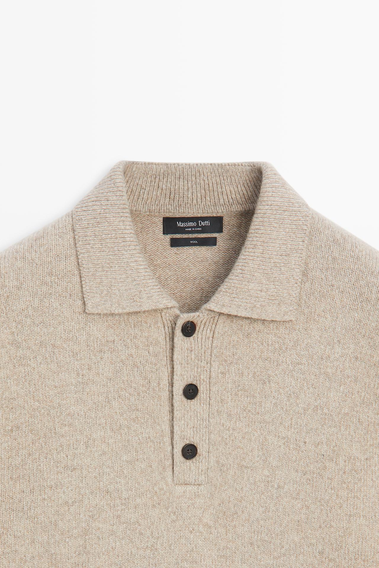 100% wool knit polo sweater — Light Beige