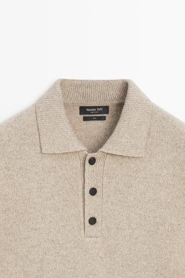 100% wool knit polo sweater — Light Beige 9