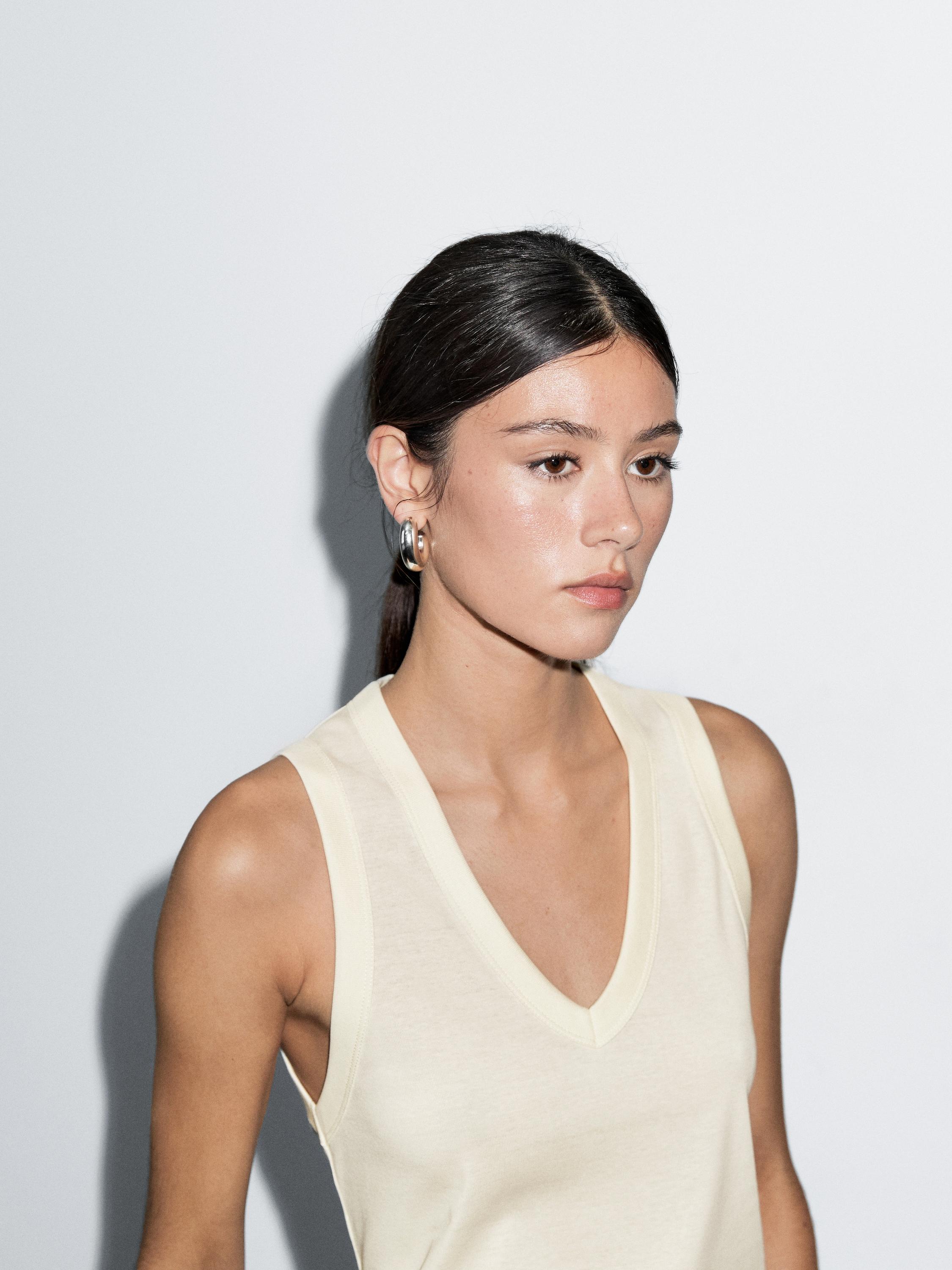 Mercerised cotton V-neck T-shirt