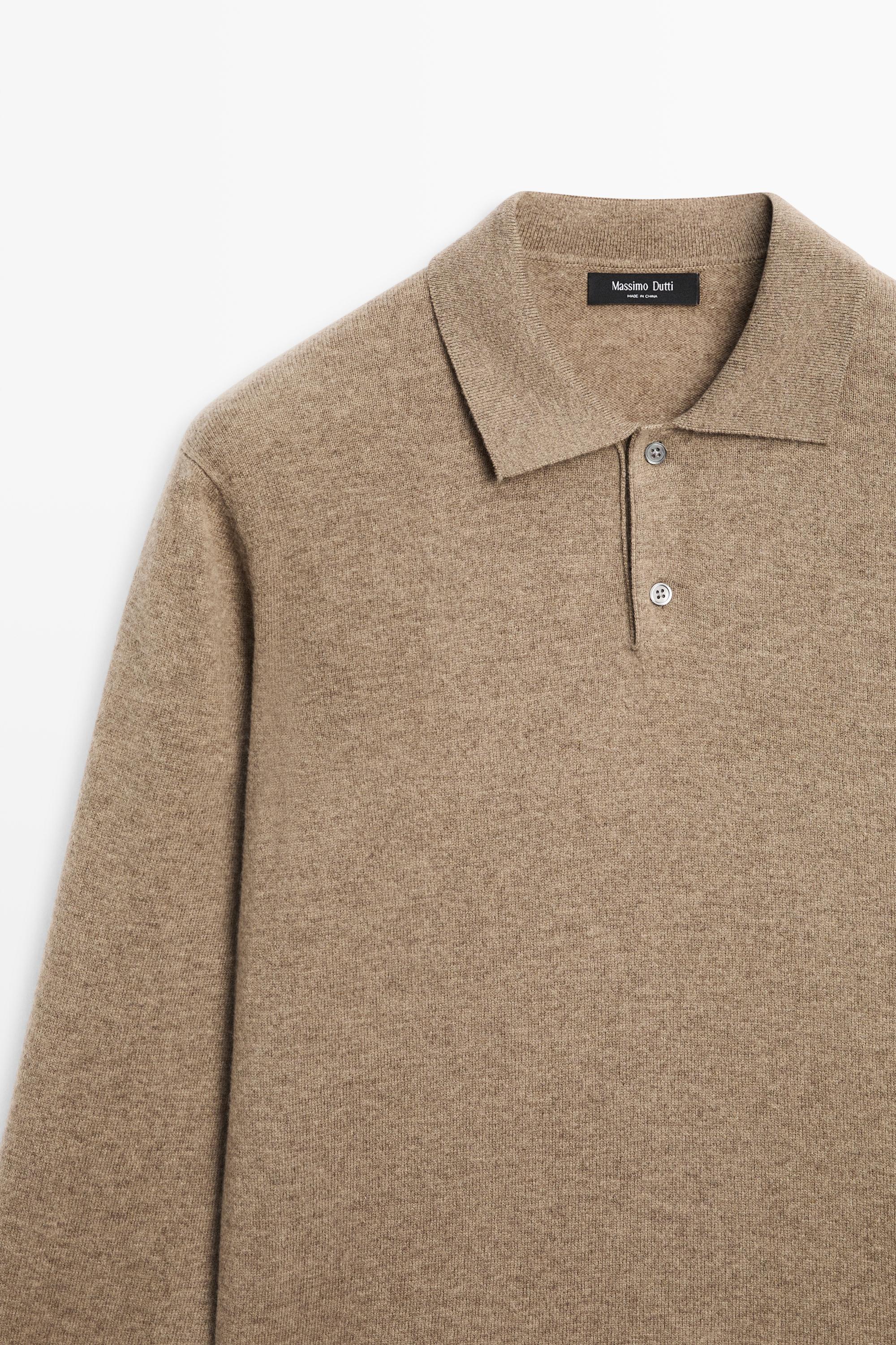 Wool blend knit polo sweater — KHAKI