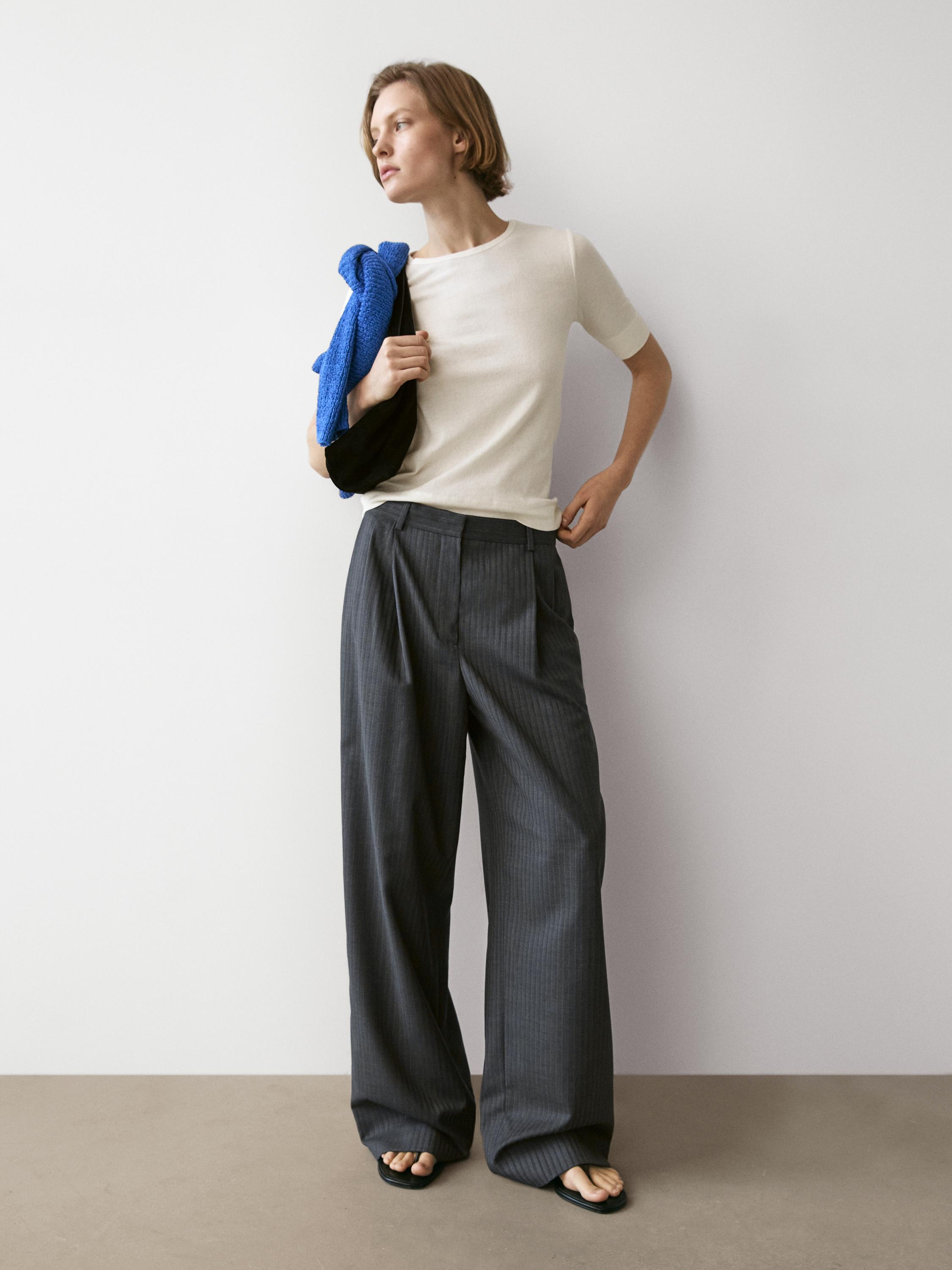 Pinstripe cool wool blend suit trousers — GREY