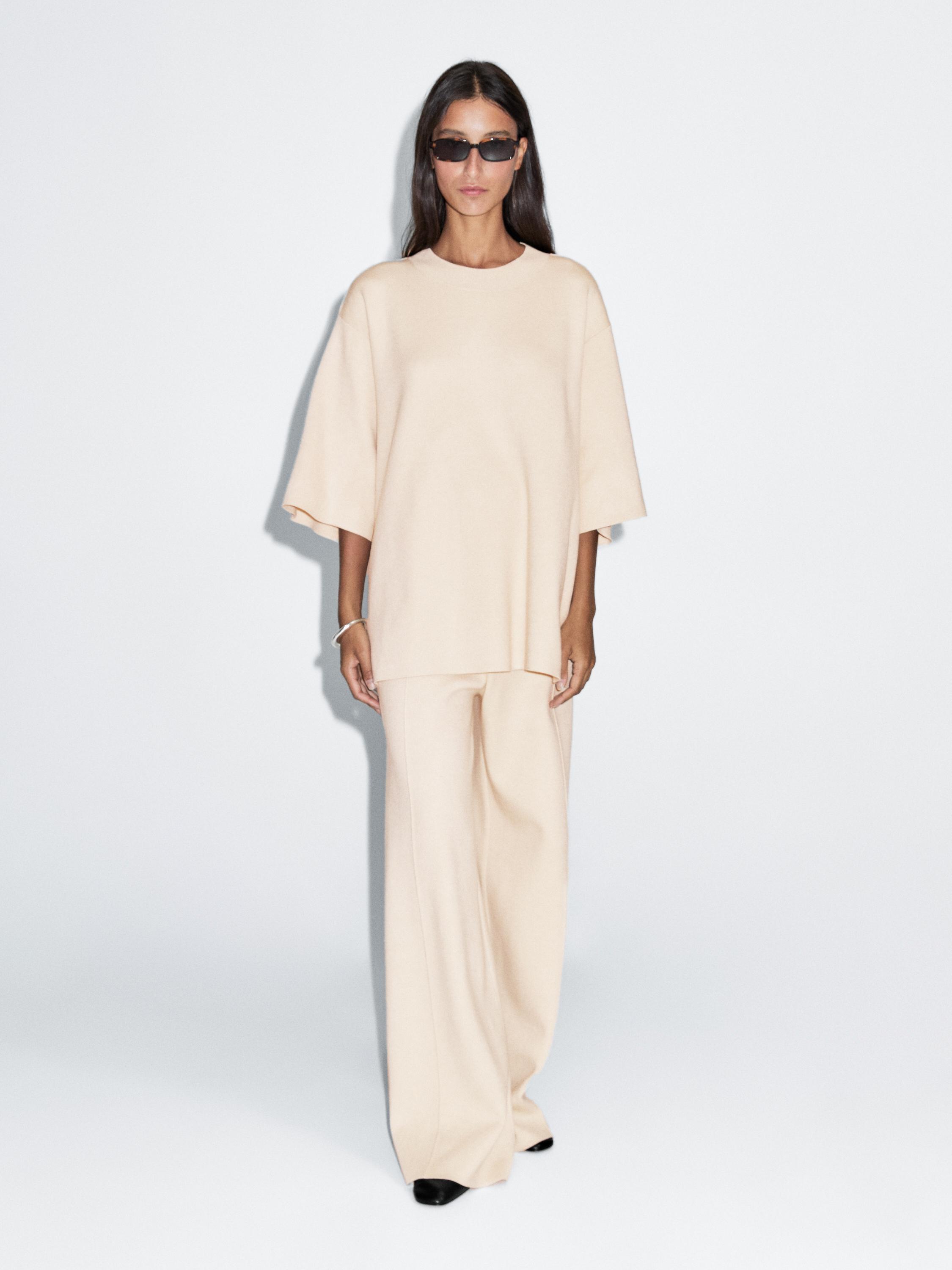 Knit T-shirt with ribbed neck