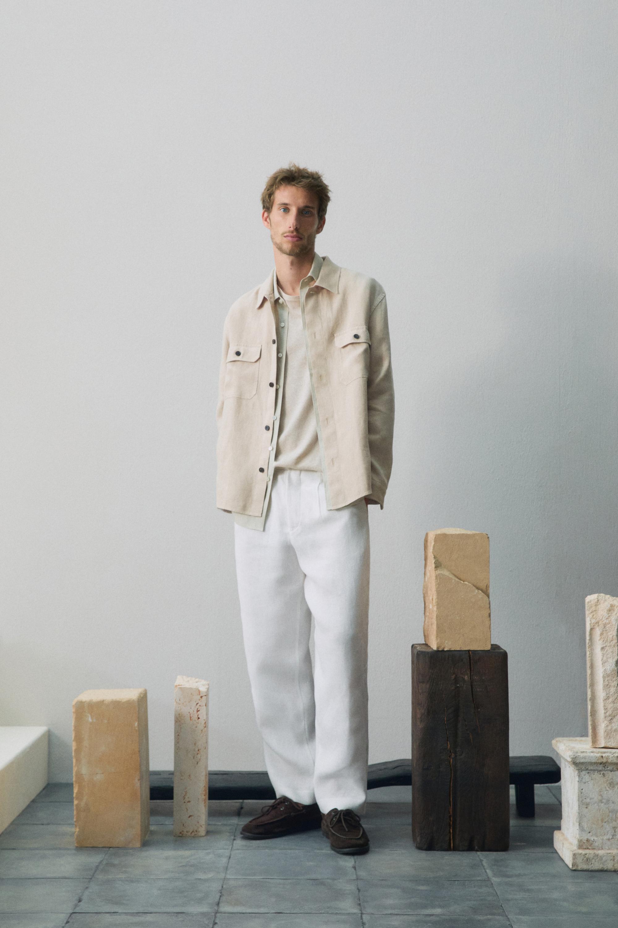 100% linen overshirt with pockets — BEIGE