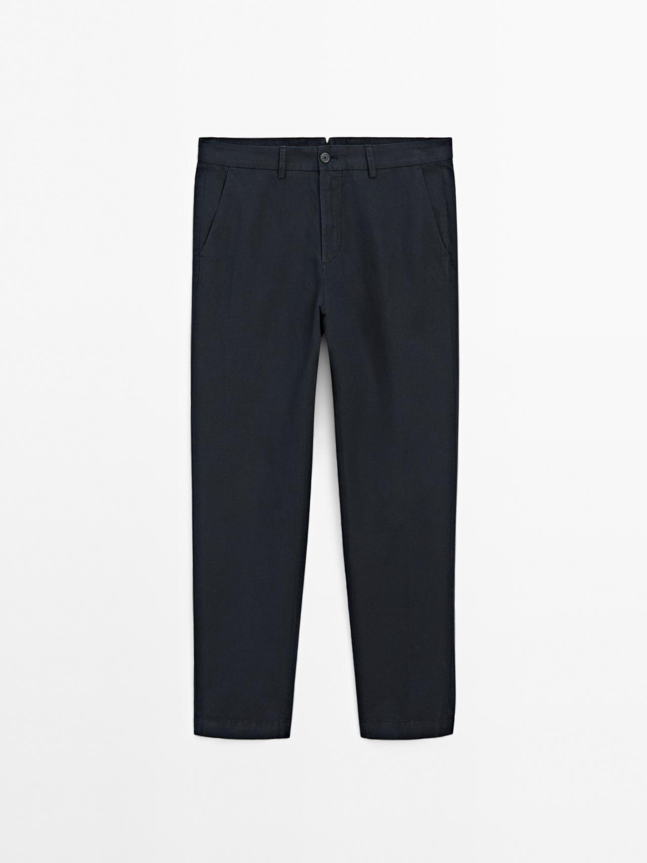 Massimo Dutti - Herre - Tapered Fit Bukser I Bomulds- Og Hørblanding - Marineblå - 38